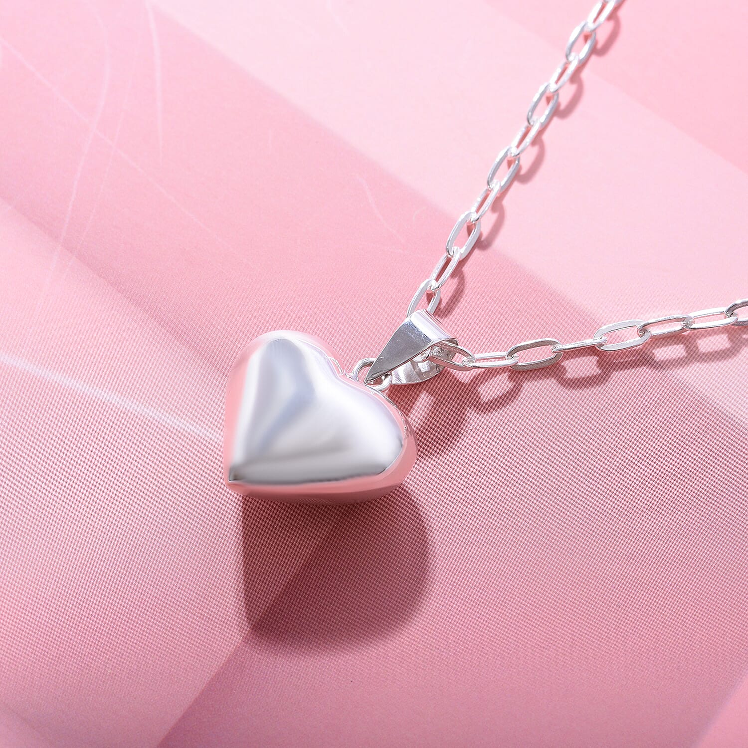 Designer CloseOut- Platinum Overlay Sterling Silver Heart Necklace with Paper Clip Link Chain (Size - 20), Silver Wt. 9.45 Gms