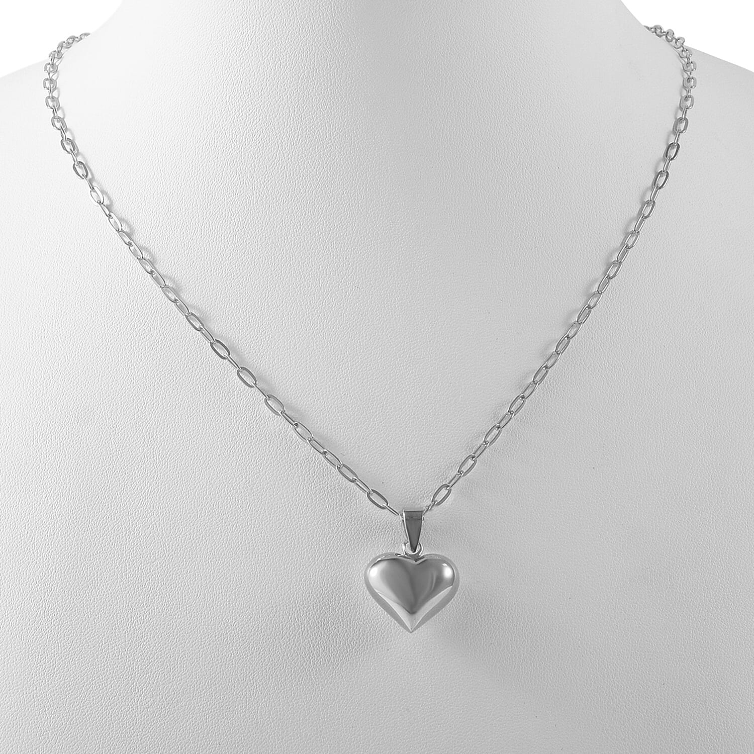Designer CloseOut- Platinum Overlay Sterling Silver Heart Necklace with Paper Clip Link Chain (Size - 20), Silver Wt. 9.45 Gms