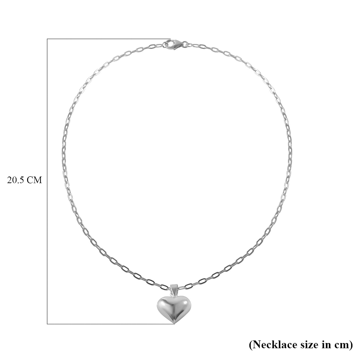 Designer CloseOut- Platinum Overlay Sterling Silver Heart Necklace with Paper Clip Link Chain (Size - 20), Silver Wt. 9.45 Gms