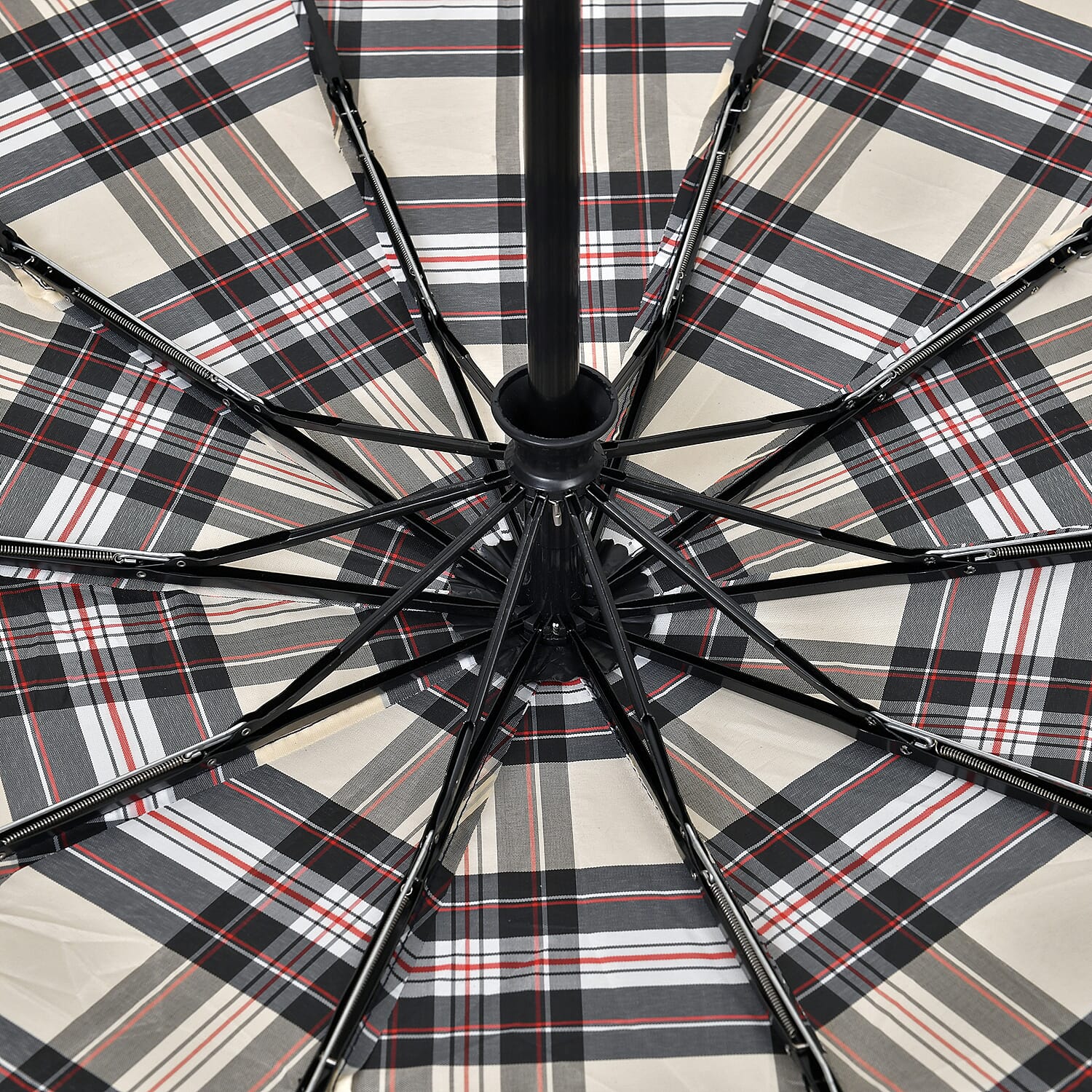 Auto Open - Close Folding Umbrella with Plaided Pattern - Yellow