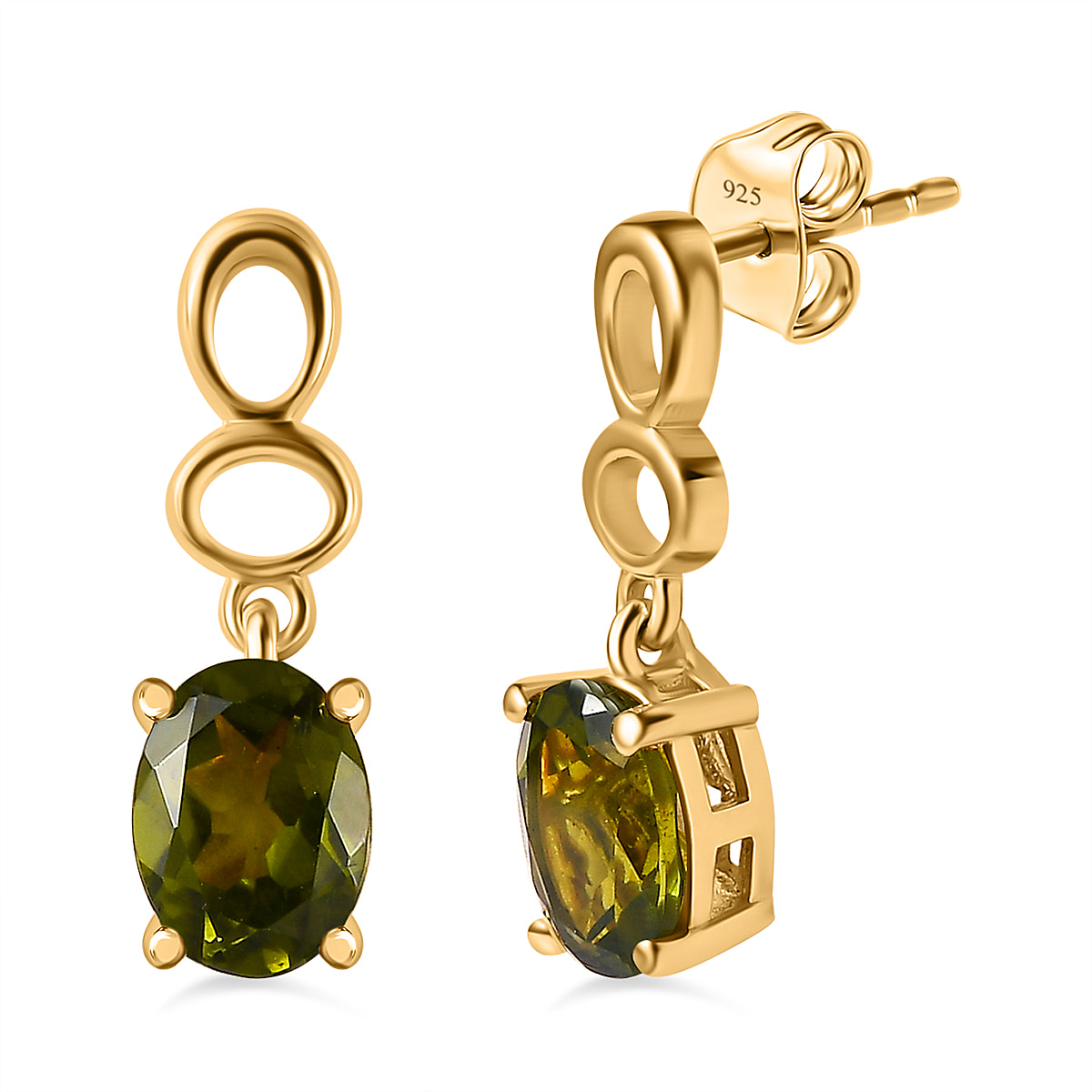 Vesuvianite Dangling Earring in 18K Vermeil Yellow Gold Plated Sterling Silver