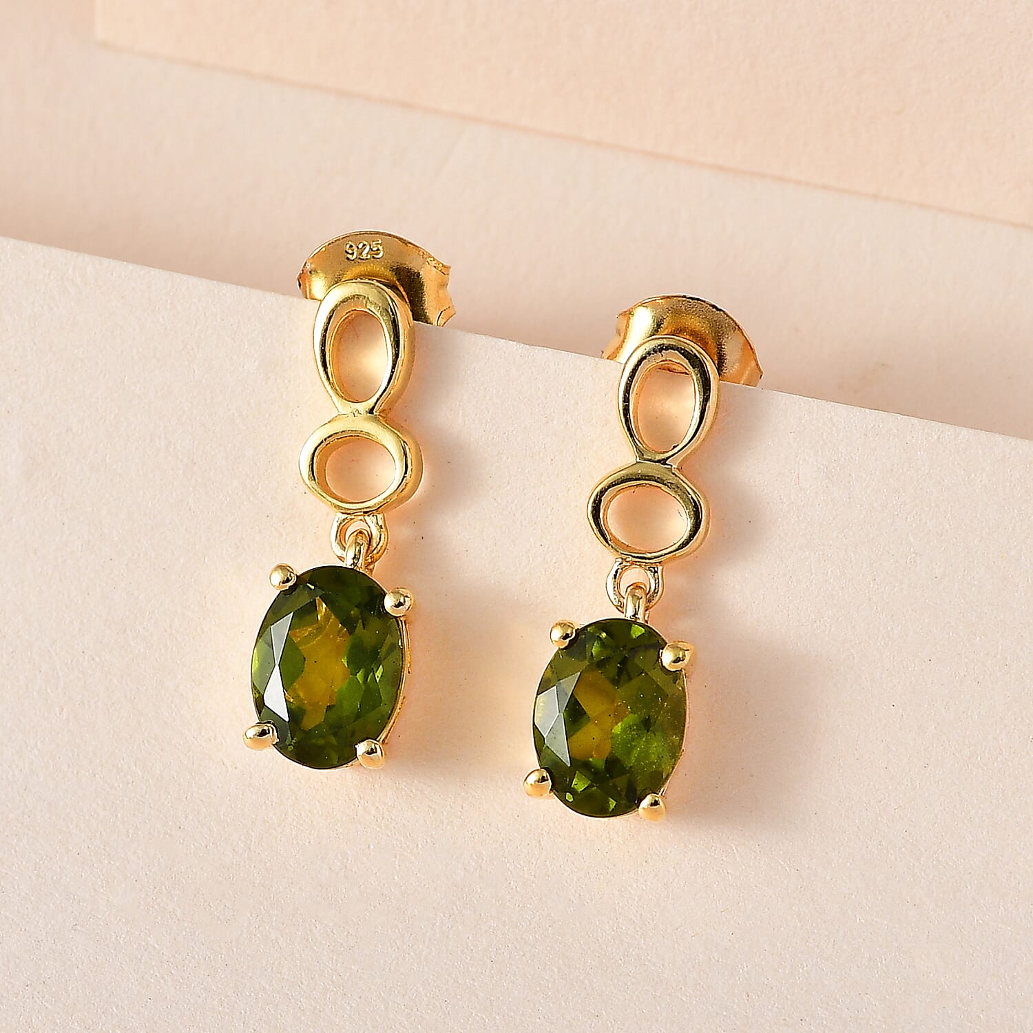 Rare Vesuvianite Dangle Earrings in 18K Yellow Gold Vermeil Plated Sterling Silver 2.60 Ct.