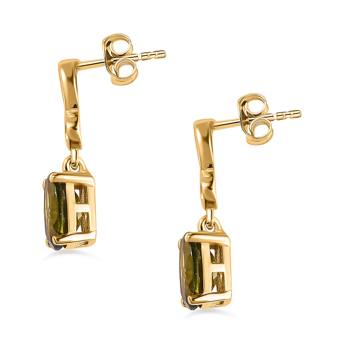 Rare Vesuvianite Dangle Earrings in 18K Yellow Gold Vermeil Plated Sterling Silver 2.60 Ct.