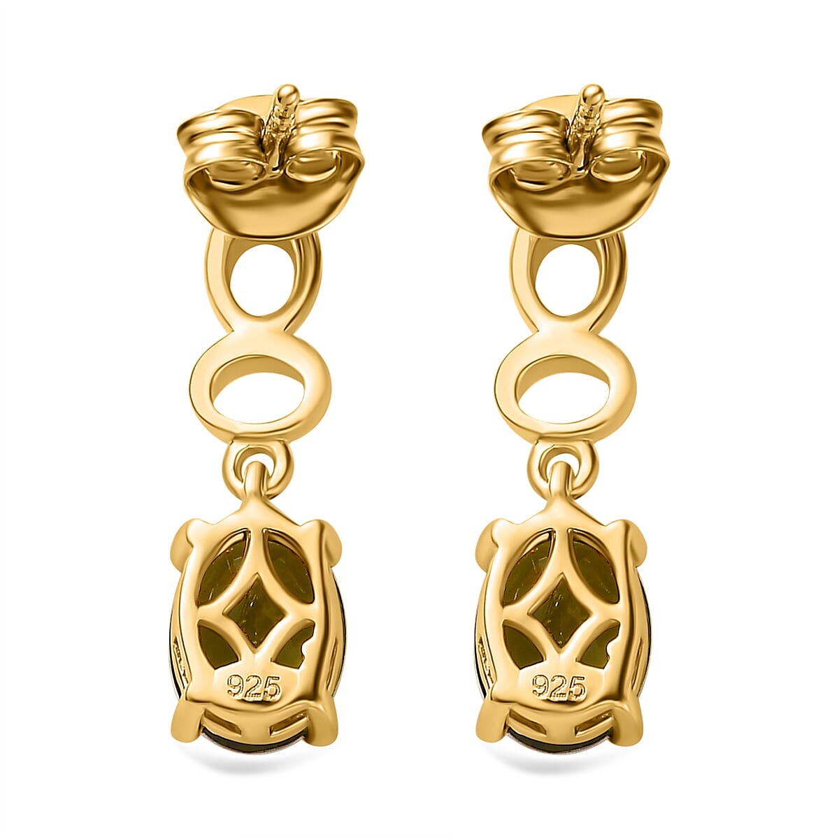 Rare Vesuvianite Dangle Earrings in 18K Yellow Gold Vermeil Plated Sterling Silver 2.60 Ct.