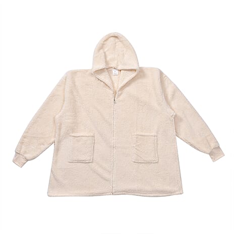 Unisex Super Soft Sherpa Zip Up Hoodie With Pockets - Up To Size 30 - Ivory