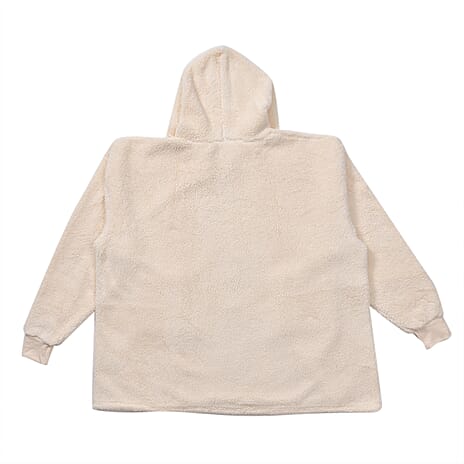 Unisex Super Soft Sherpa Zip Up Hoodie With Pockets - Up To Size 30 - Ivory