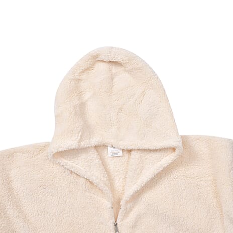 Unisex Super Soft Sherpa Zip Up Hoodie With Pockets - Up To Size 30 - Ivory