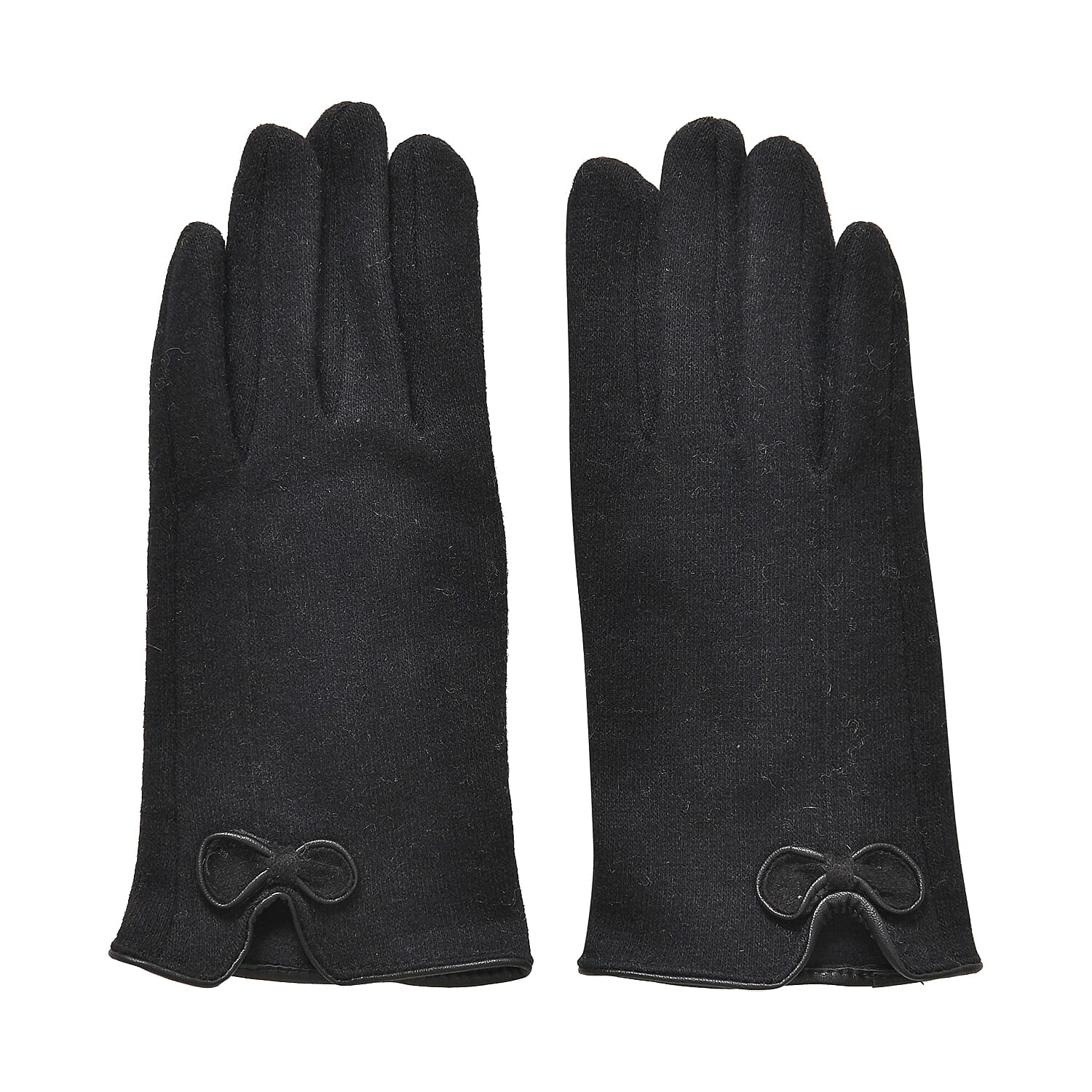 Cashmere Touch Screen Gloves with Decorative Bowknot - Black
