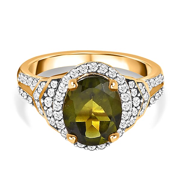 Vesuvianite, White Zircon Ring in 18K Vermeil Yellow Gold Plated ...