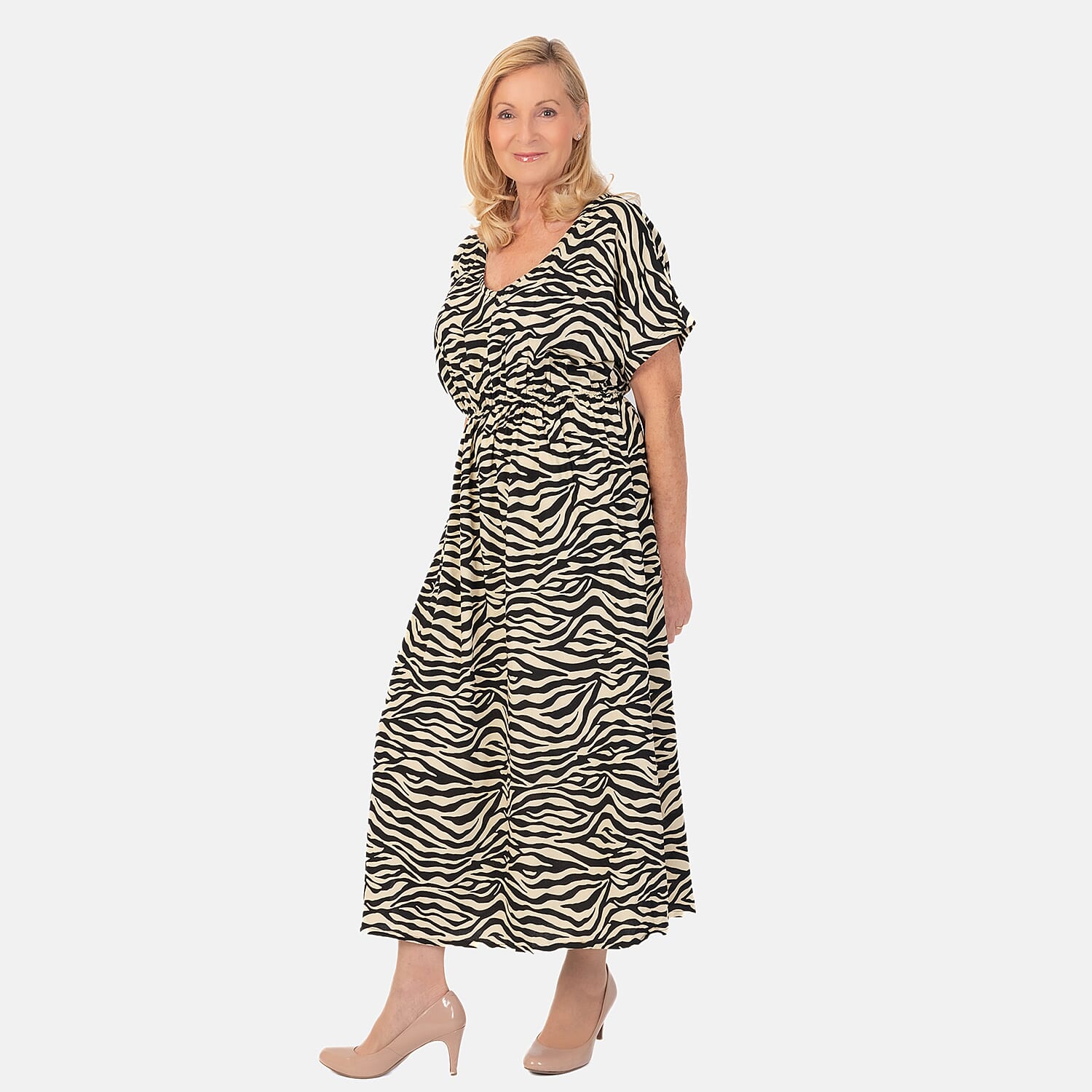 Tamsy Viscose Printed Dress (Size 8 -18) - Beige One