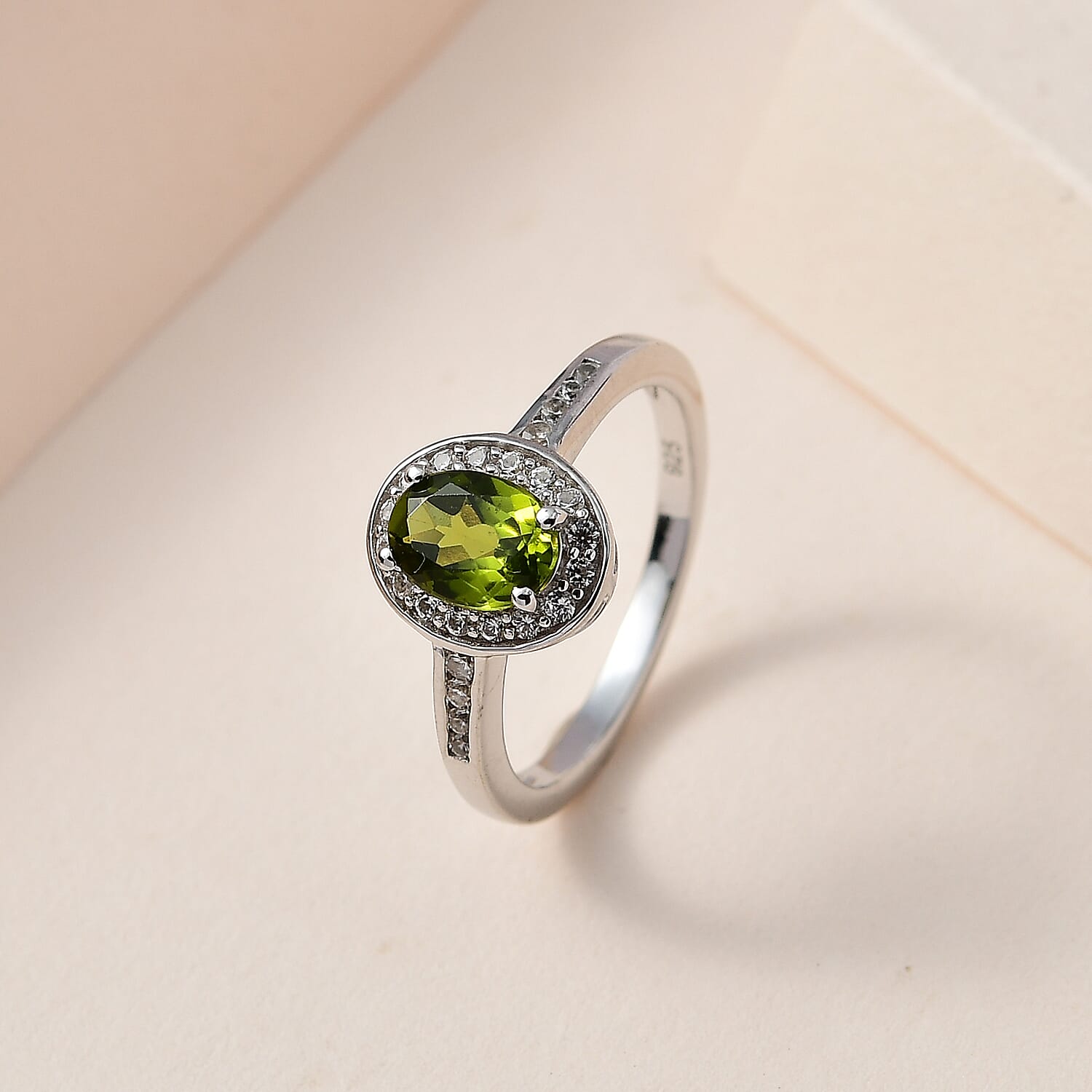 Rare Vesuvianite and Natural Zircon Ring in Platinum Overlay Sterling Silver 1.47 Ct.