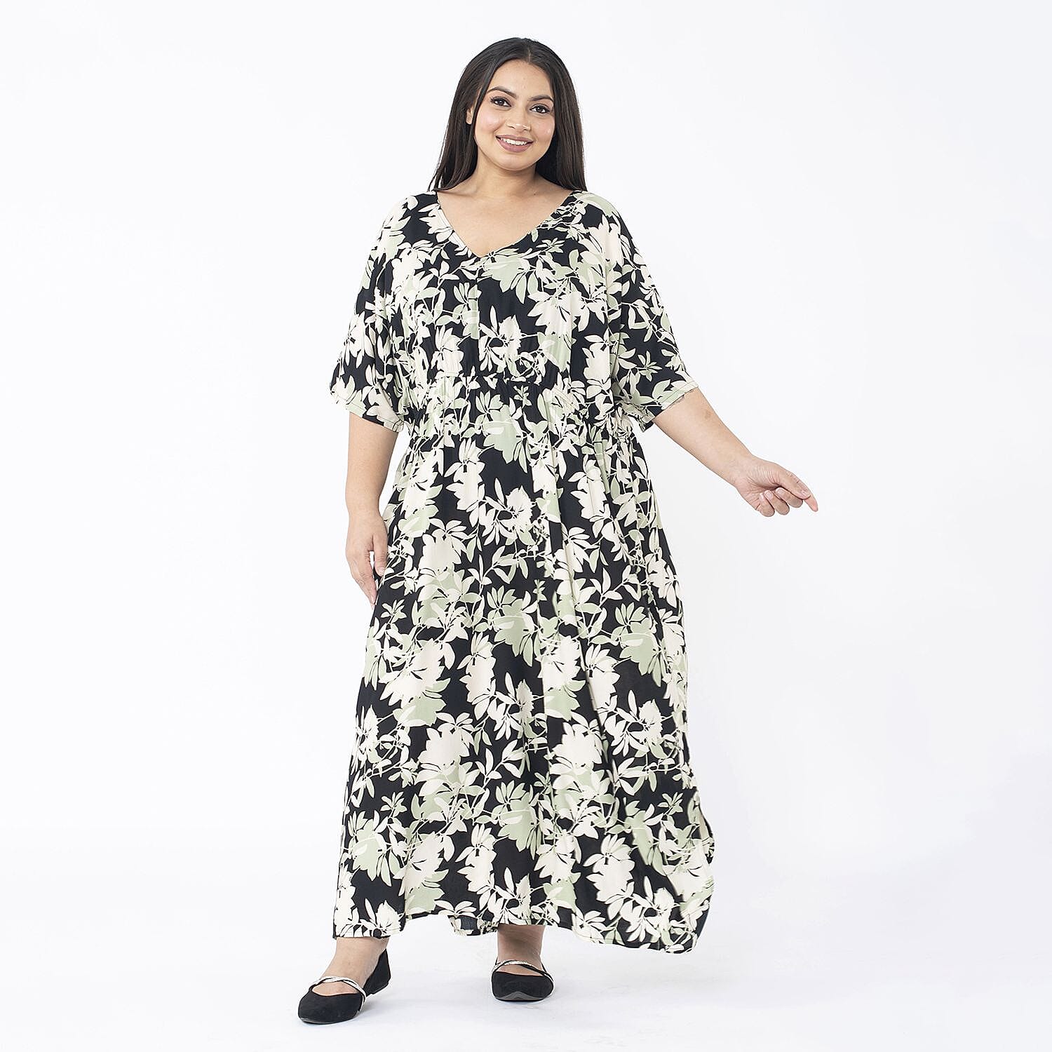 Tamsy Printed Dress (One Size Curve) – Teal
