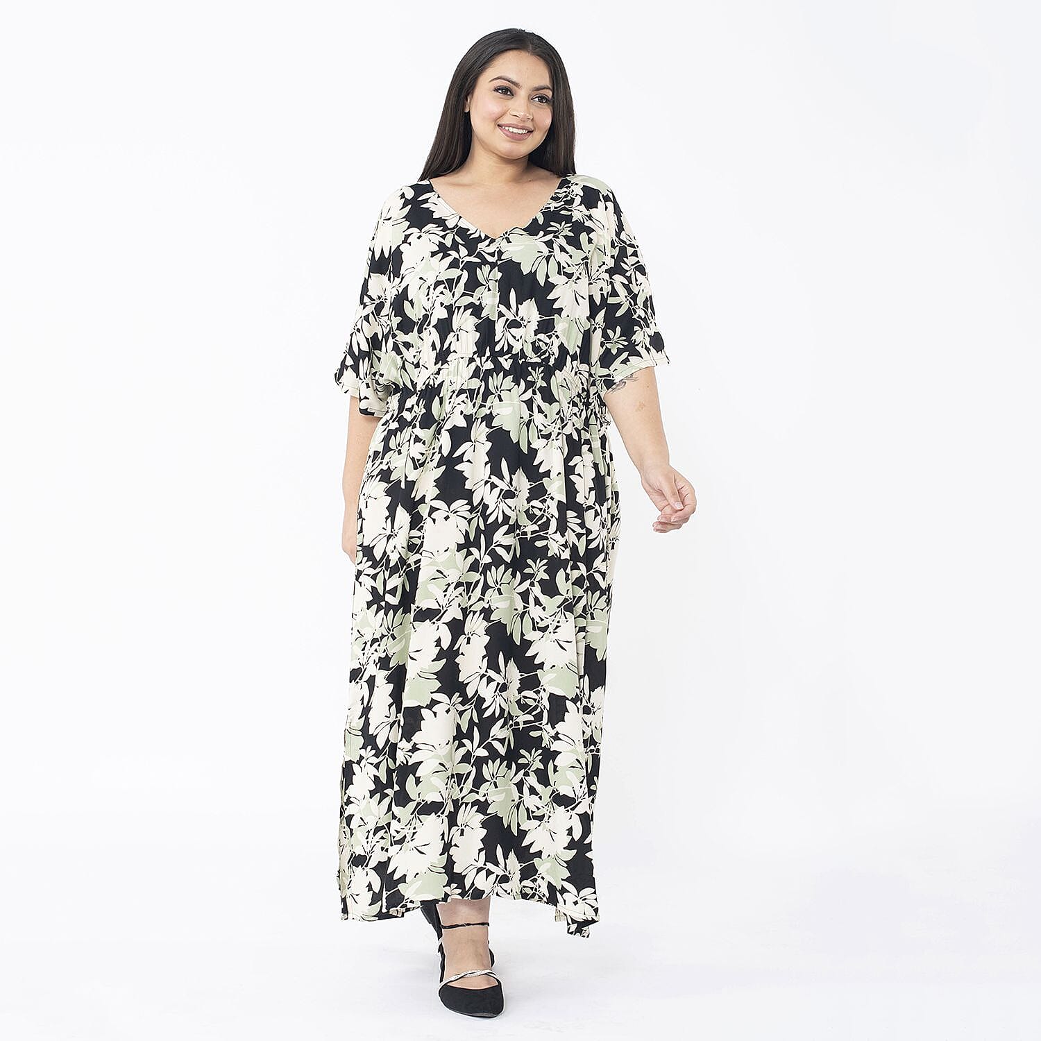 Tamsy Printed Dress (One Size Curve) – Teal