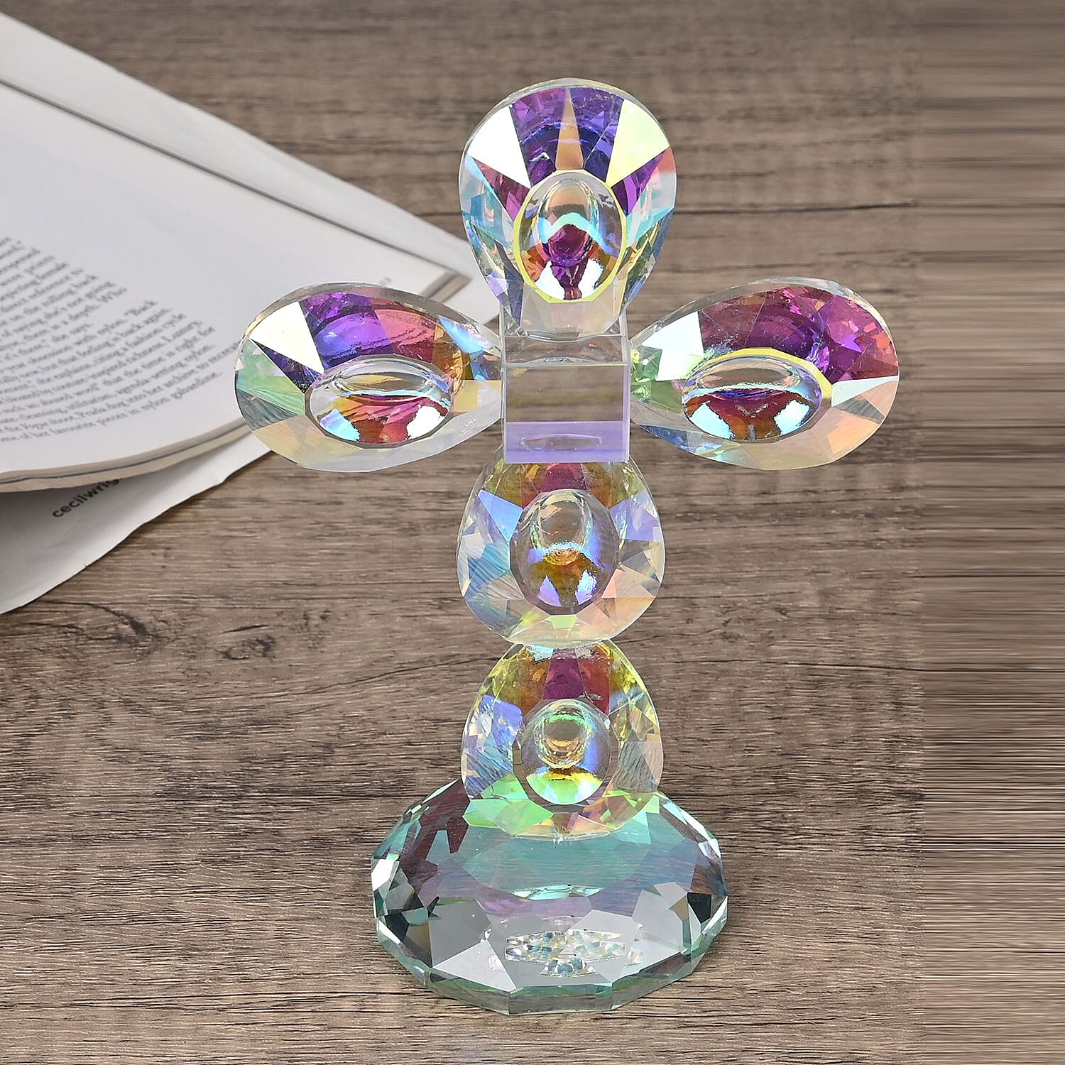 Transparent Decorative Crystal Standing Traditional Cross Figurine- AB