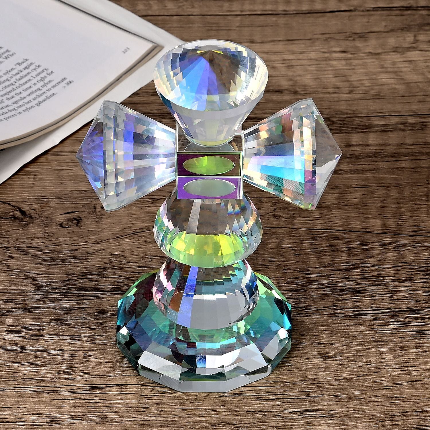 Transparent Decorative Crystal Standing Traditional Cross Figurine- AB