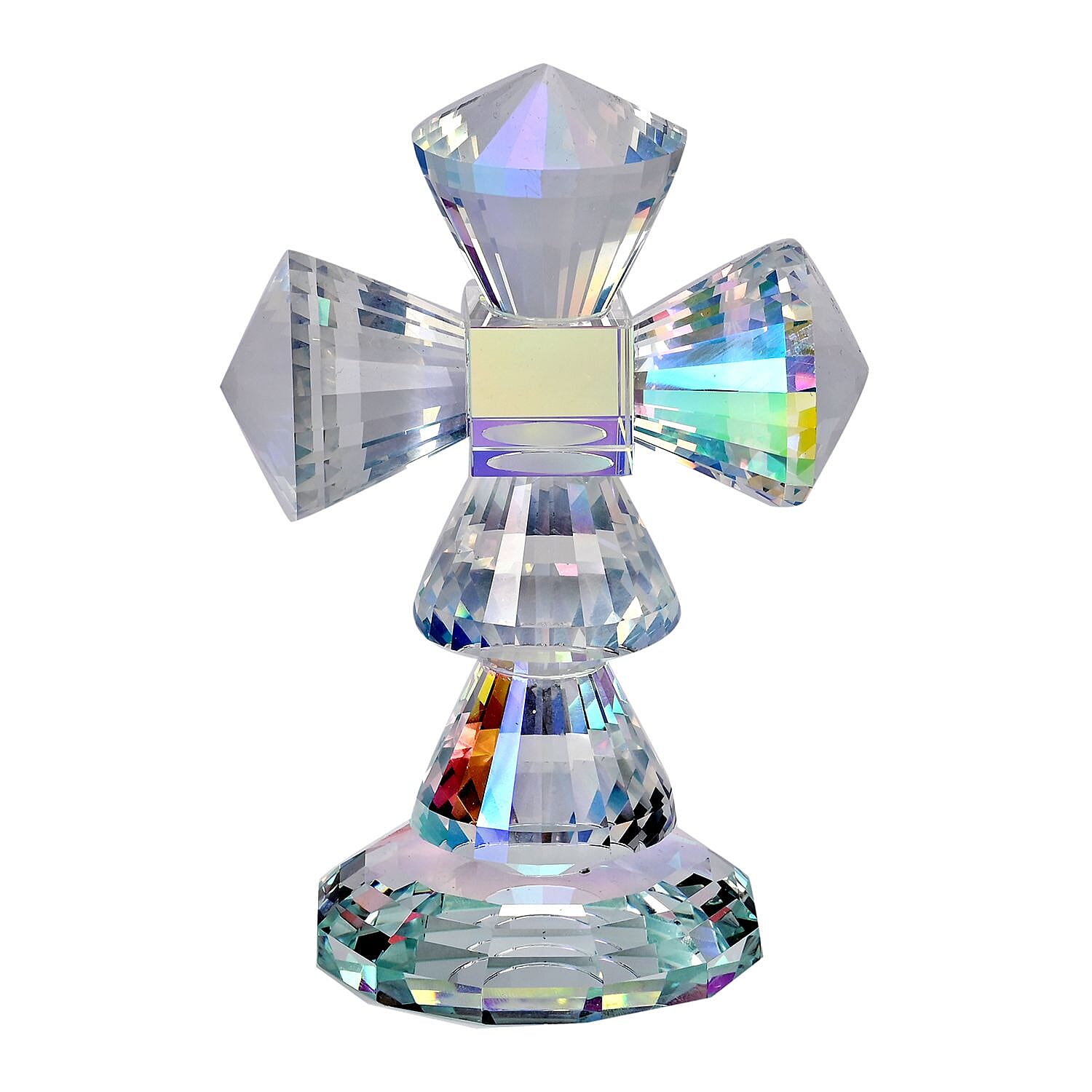 Transparent Decorative Crystal Standing Traditional Cross Figurine- AB