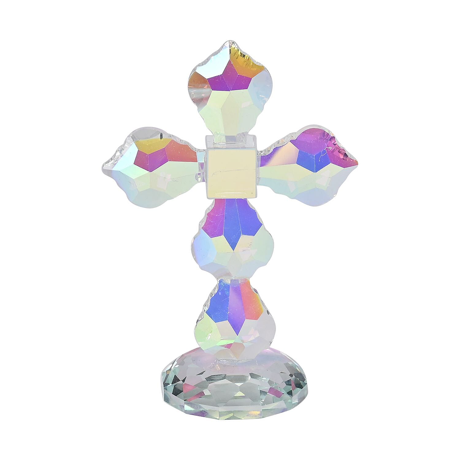 Transparent Decorative Crystal Standing Traditional Cross Figurine- AB