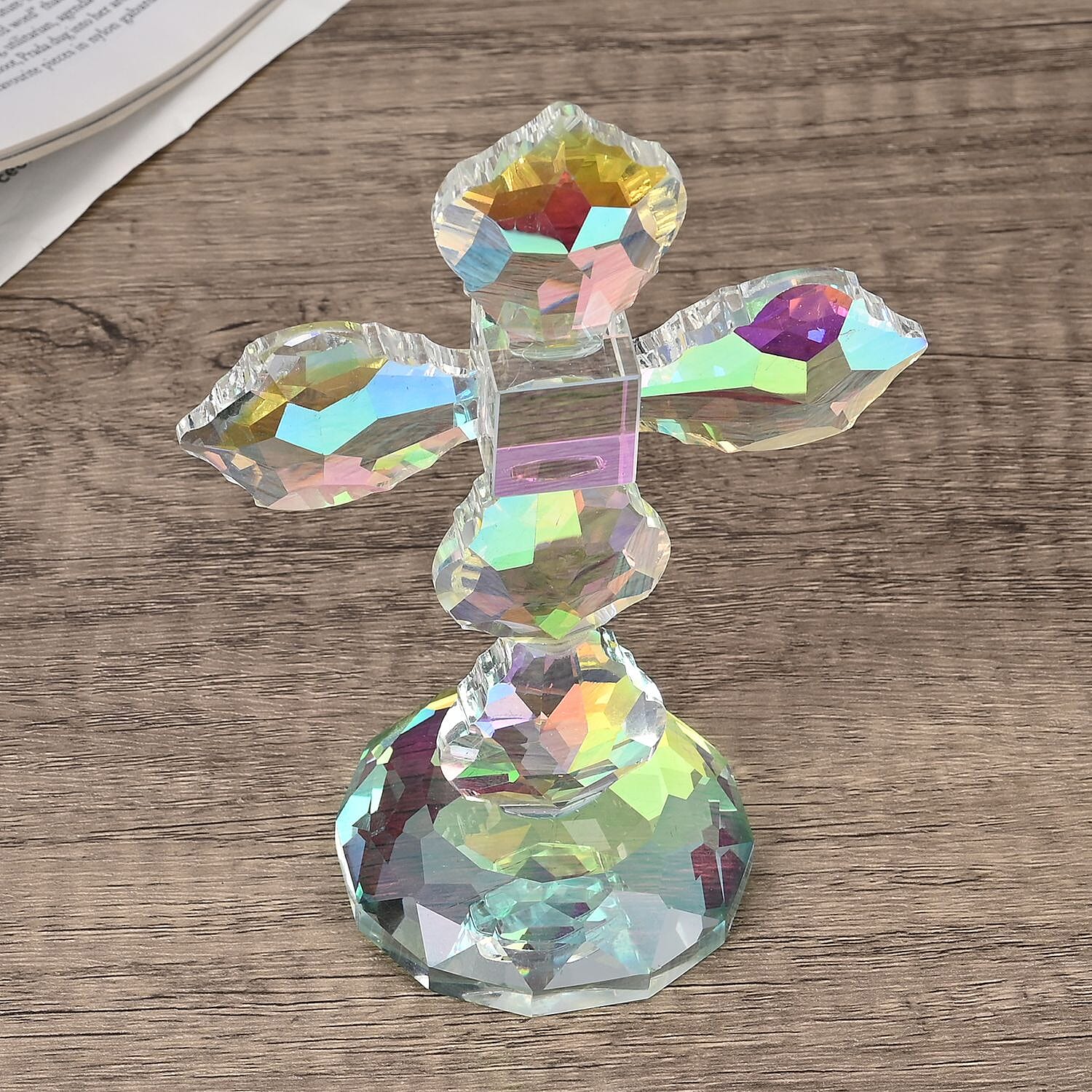 Transparent Decorative Crystal Standing Traditional Cross Figurine- AB