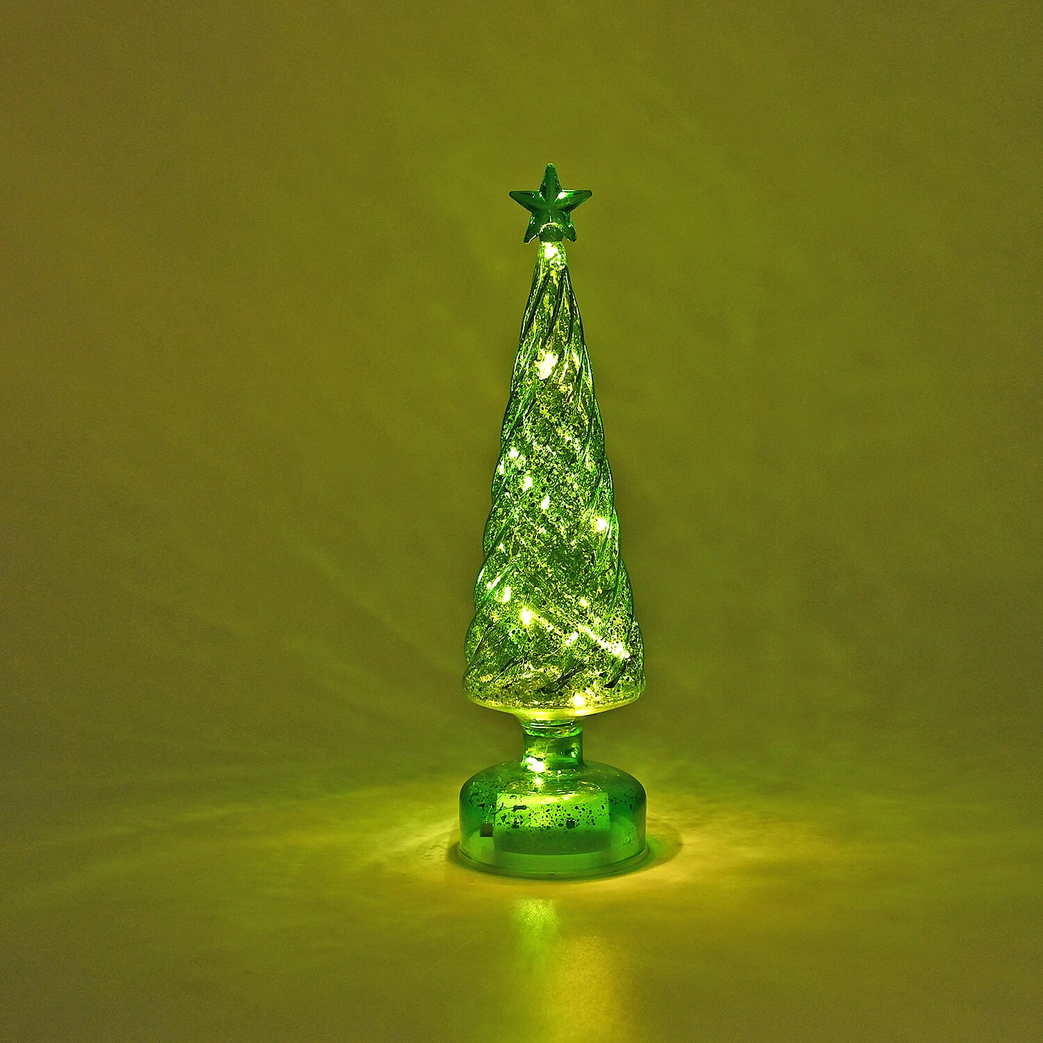 Tapered Glass LED Lighted Conical Christmas Tree With Electroplating Thread & Shimmering Star (3xAA, Not Incl.) - Green