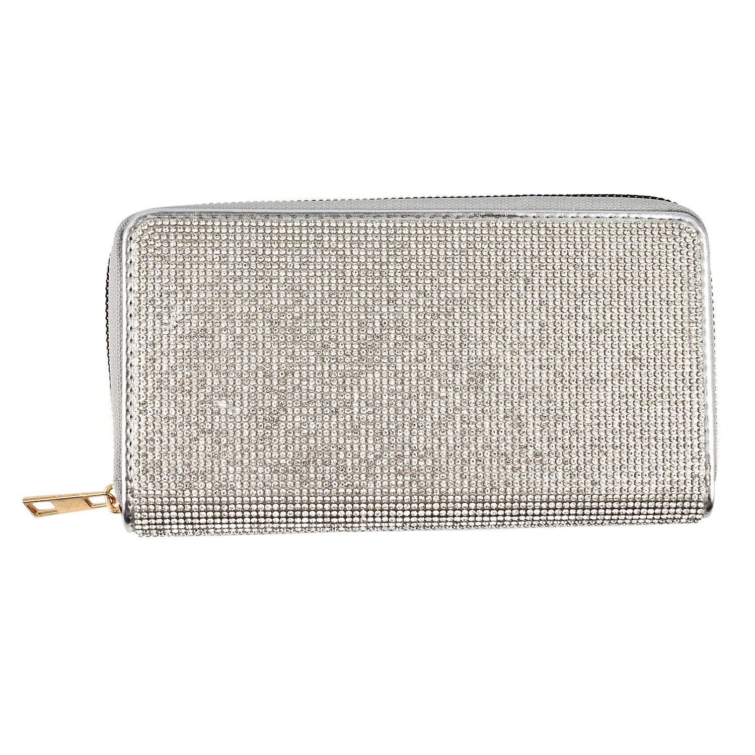 Crystal Studded Purse With Zipped Closure - Silver