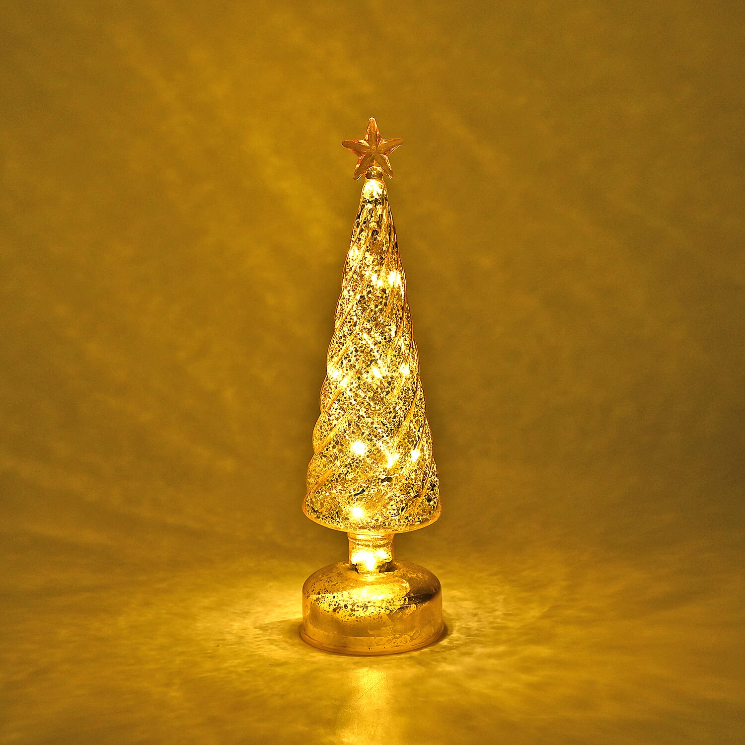 Tapered Glass LED Lighted Conical Christmas Tree With Electroplating Thread & Shimmering Star (3xAA, Not Incl.) - Gold