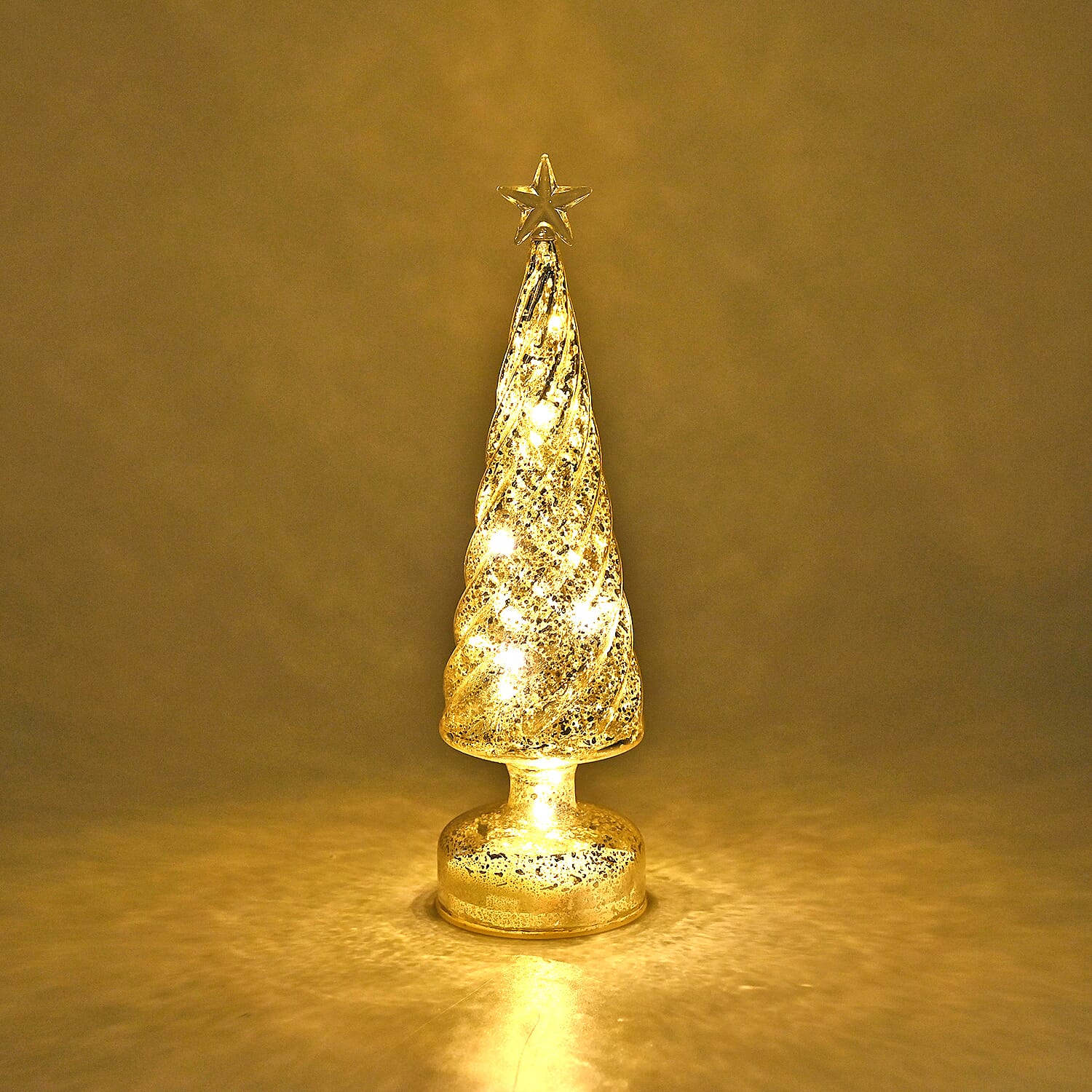 Tapered Glass LED Lighted Conical Christmas Tree With Electroplating Thread & Shimmering Star (3xAA, Not Incl.) - Silver