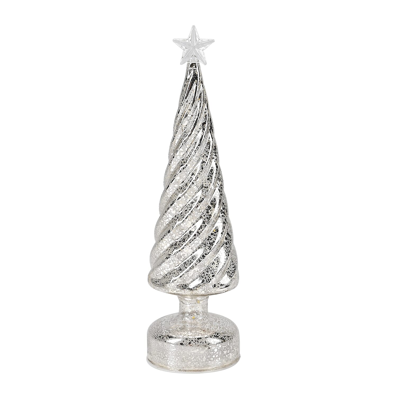 Tapered Glass LED Lighted Conical Christmas Tree With Electroplating Thread & Shimmering Star (3xAA, Not Incl.) - Silver