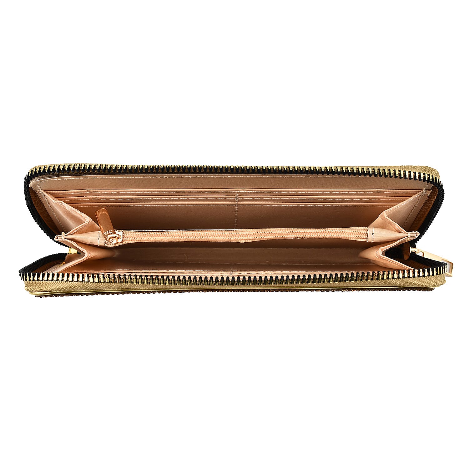 Crystal Studded Purse With Zipped Closure - Gold