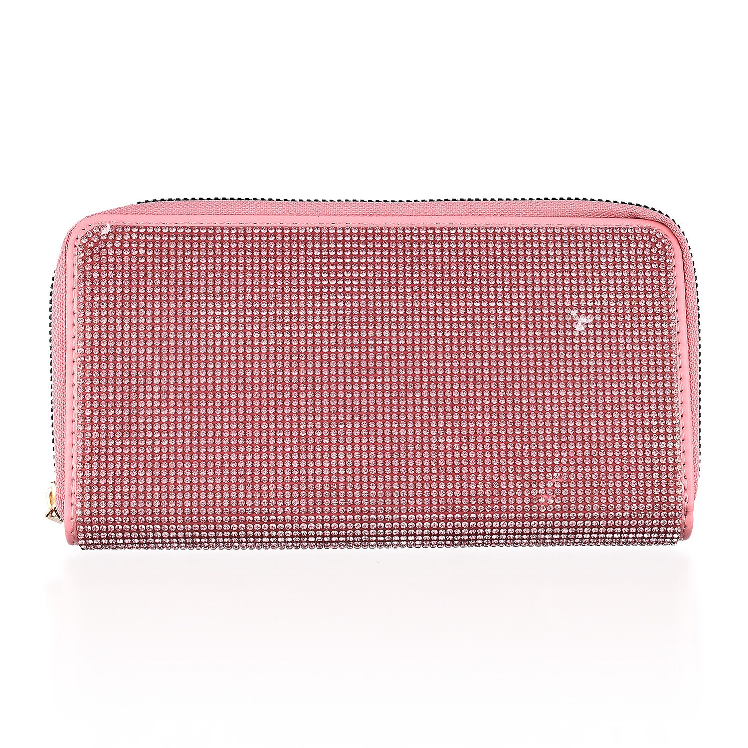 Crystal Studded Purse With Zipped Closure - Pink