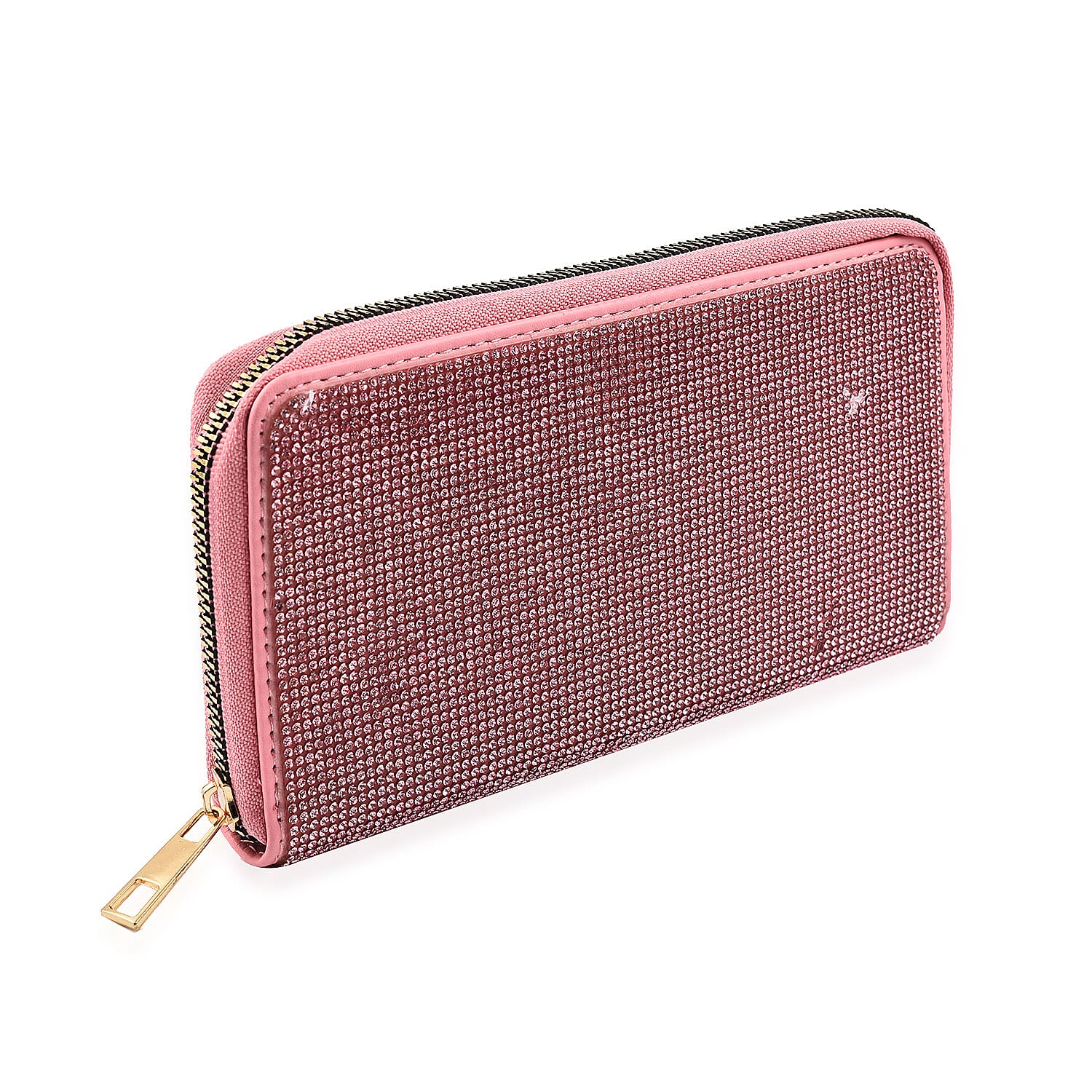 Crystal Studded Purse With Zipped Closure - Pink