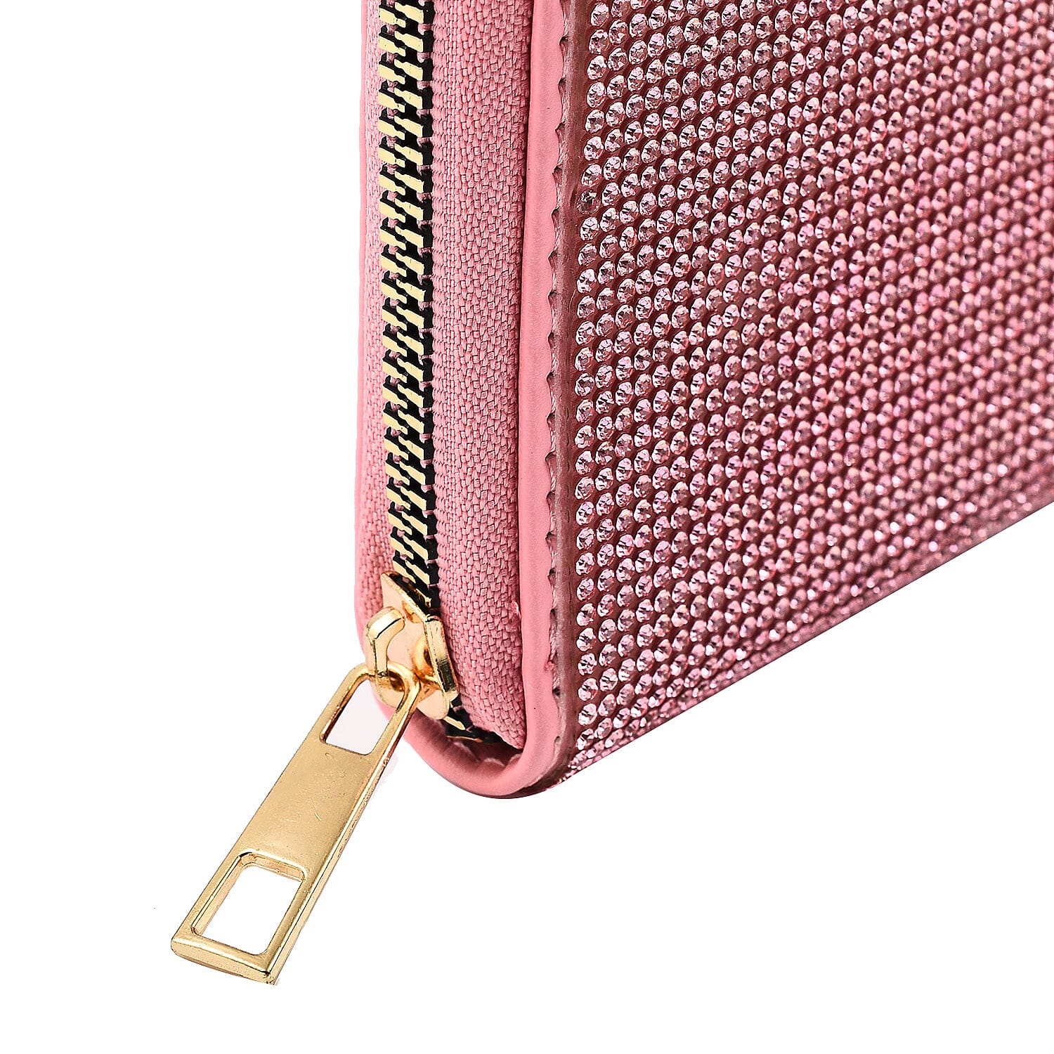 Crystal Studded Purse With Zipped Closure - Pink