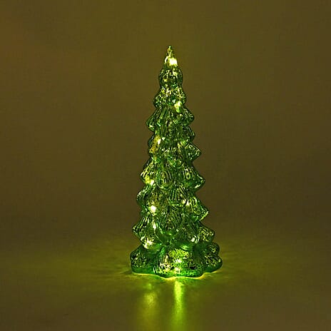 Tapered Glass LED Lighted Conical Christmas Tree With Electroplating Thread (Battery - CR2032X2, Incl.) - Green