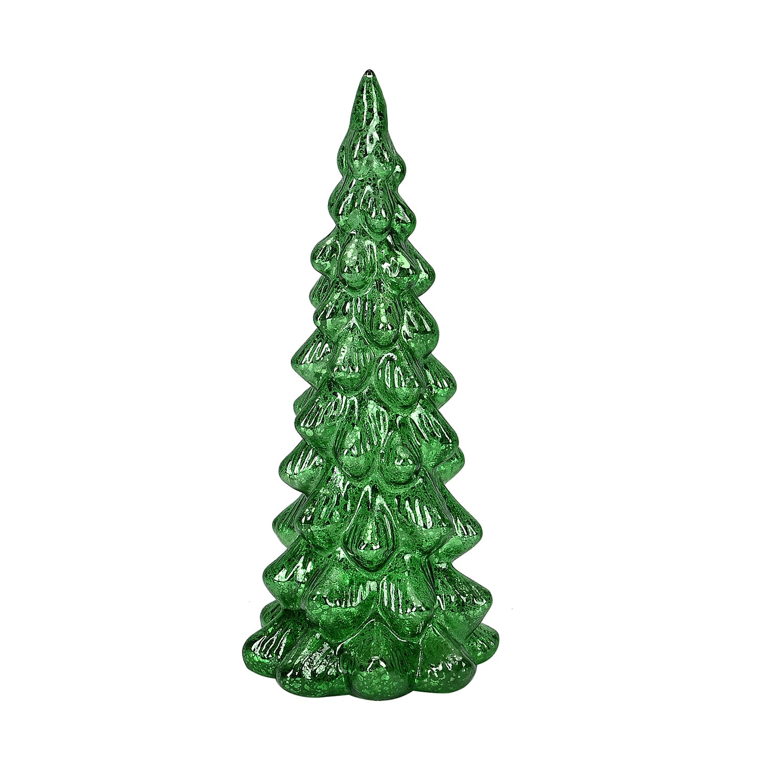 Tapered Glass LED Lighted Conical Christmas Tree With Electroplating Thread (Battery - CR2032X2, Incl.) - Green