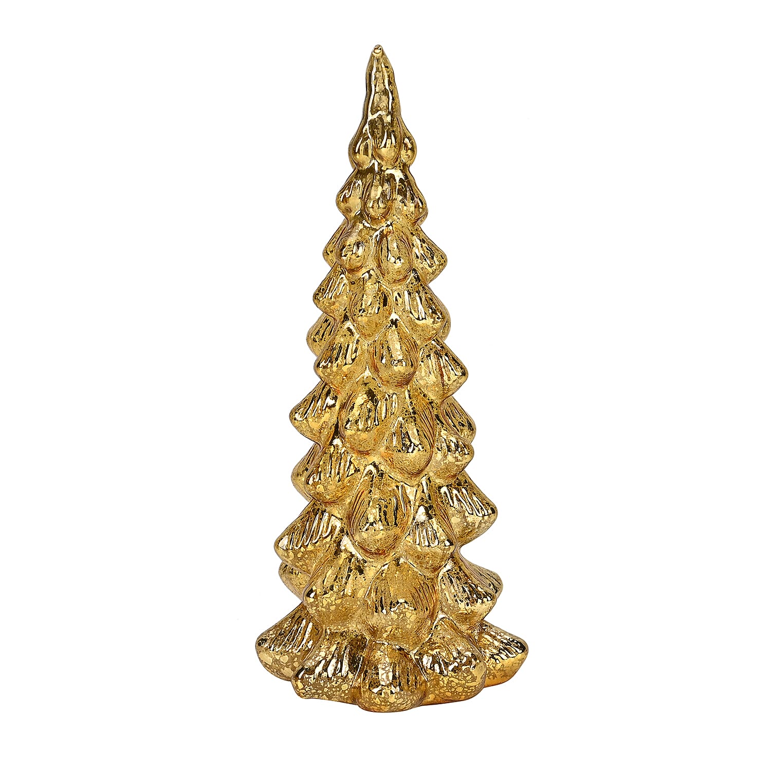 Tapered Glass LED Lighted Conical Christmas Tree With Electroplating Thread (Battery - CR2032X2, Incl.) - Gold