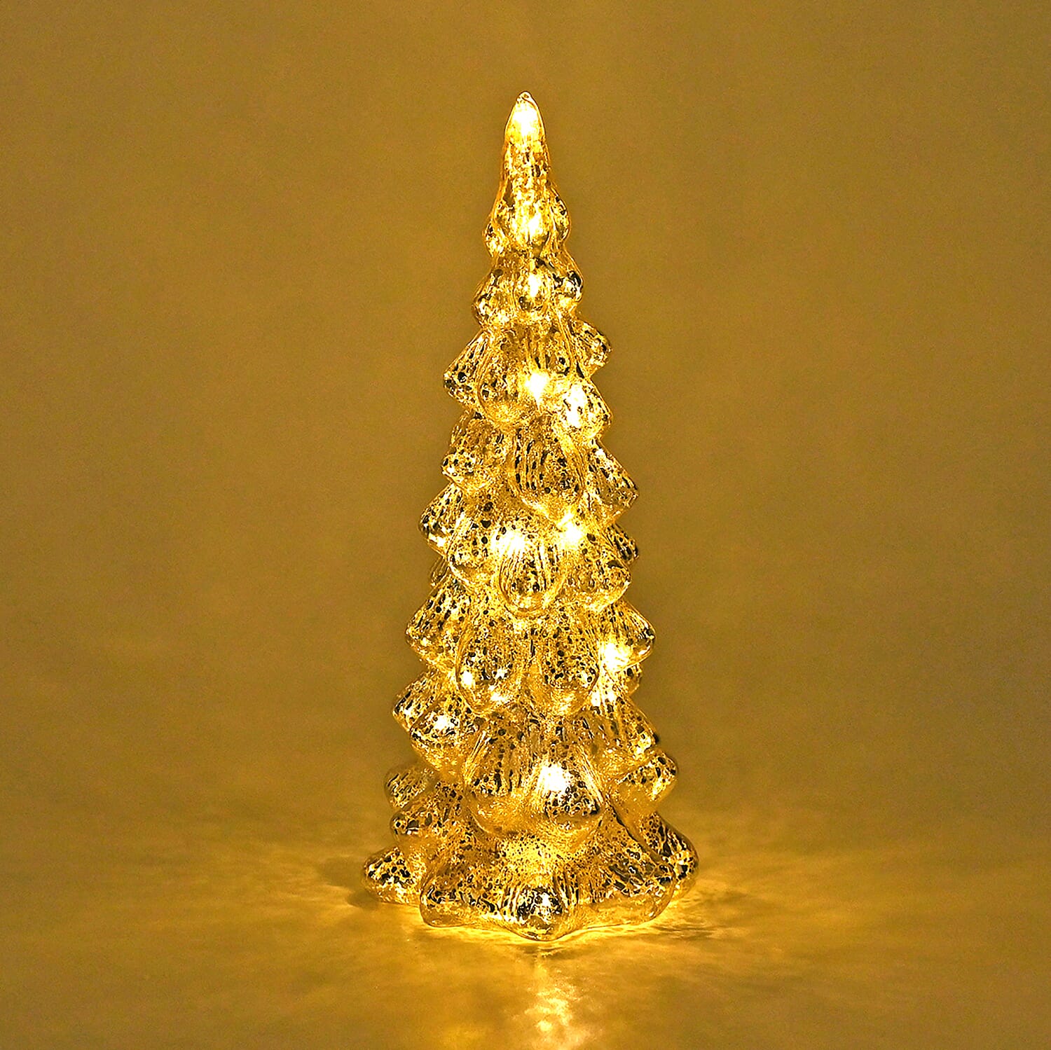 Tapered Glass LED Lighted Conical Christmas Tree With Electroplating Thread (Battery - CR2032X2, Incl.) - Silver