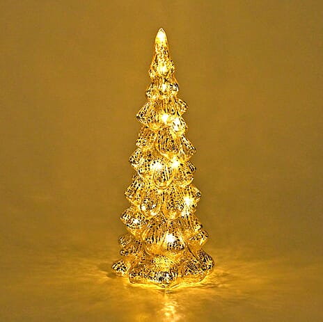 Tapered Glass LED Lighted Conical Christmas Tree With Electroplating Thread (Battery - CR2032X2, Incl.) - Silver