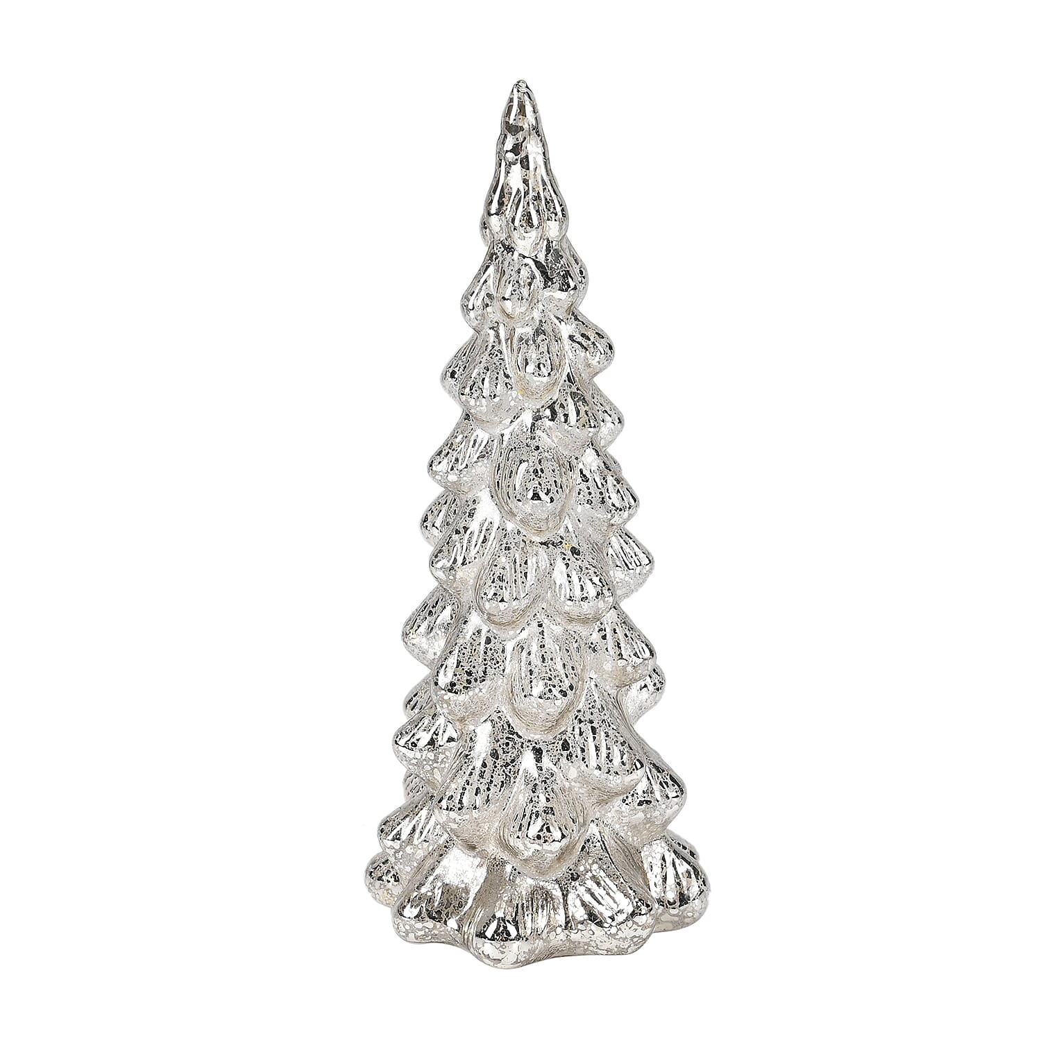 Tapered Glass LED Lighted Conical Christmas Tree With Electroplating Thread (Battery - CR2032X2, Incl.) - Silver