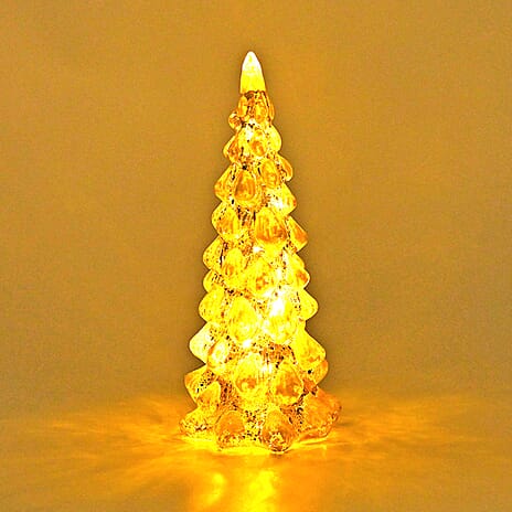 Tapered Glass Christmas Tree with Electroplating Thread & Built in 10L Copper Wire (CR2032x2 Battery Included) - Gold & White