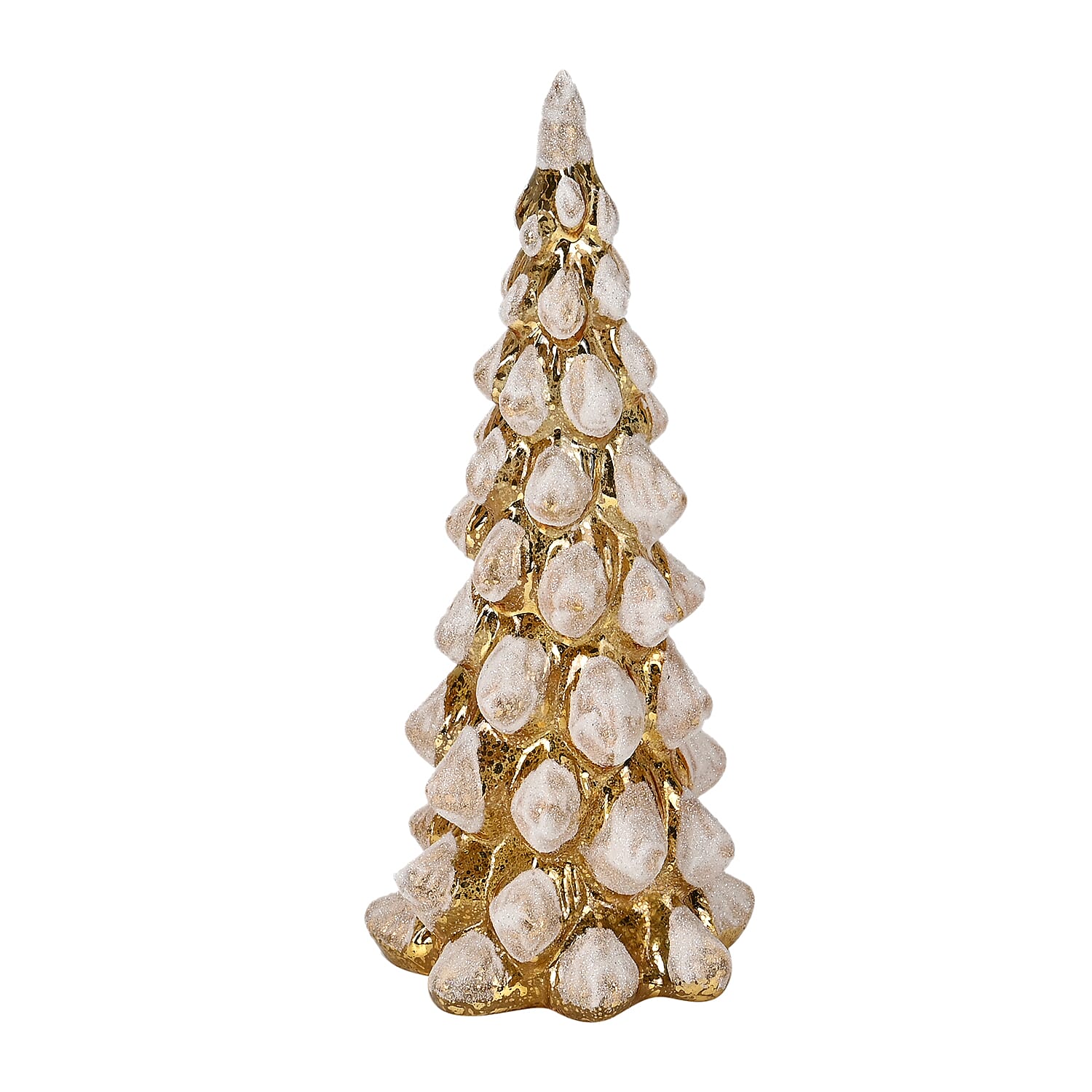 Tapered Glass Christmas Tree with Electroplating Thread & Built in 10L Copper Wire (CR2032x2 Battery Included) - Gold & White