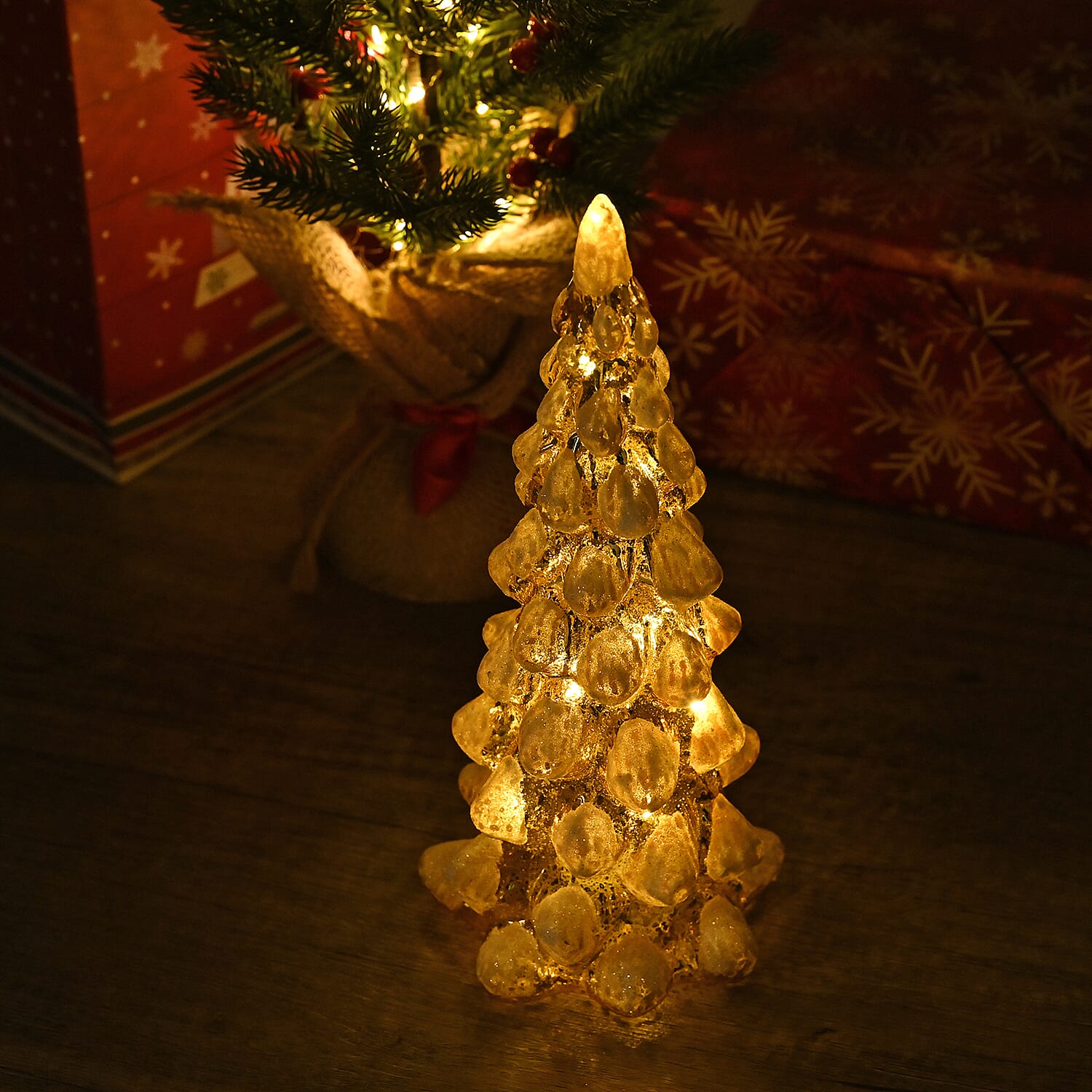 Tapered Glass Christmas Tree with Electroplating Thread - Built in 10L Copper Wire (CR2032x2 Battery Included) - Silver - White