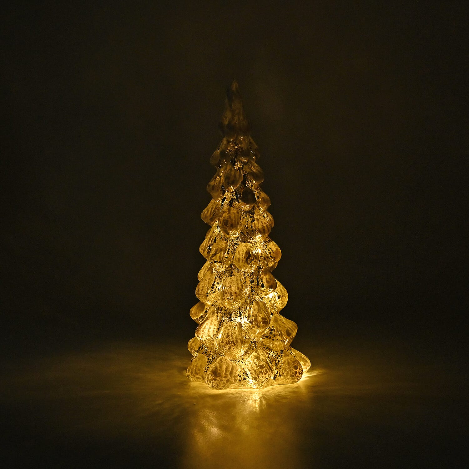 Tapered Glass Christmas Tree with Electroplating Thread - Built in 10L Copper Wire (CR2032x2 Battery Included) - Silver - White