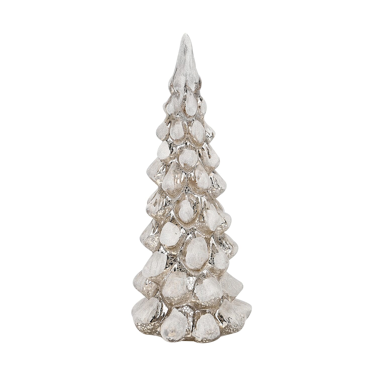 Tapered Glass Christmas Tree with Electroplating Thread - Built in 10L Copper Wire (CR2032x2 Battery Included) - Silver - White