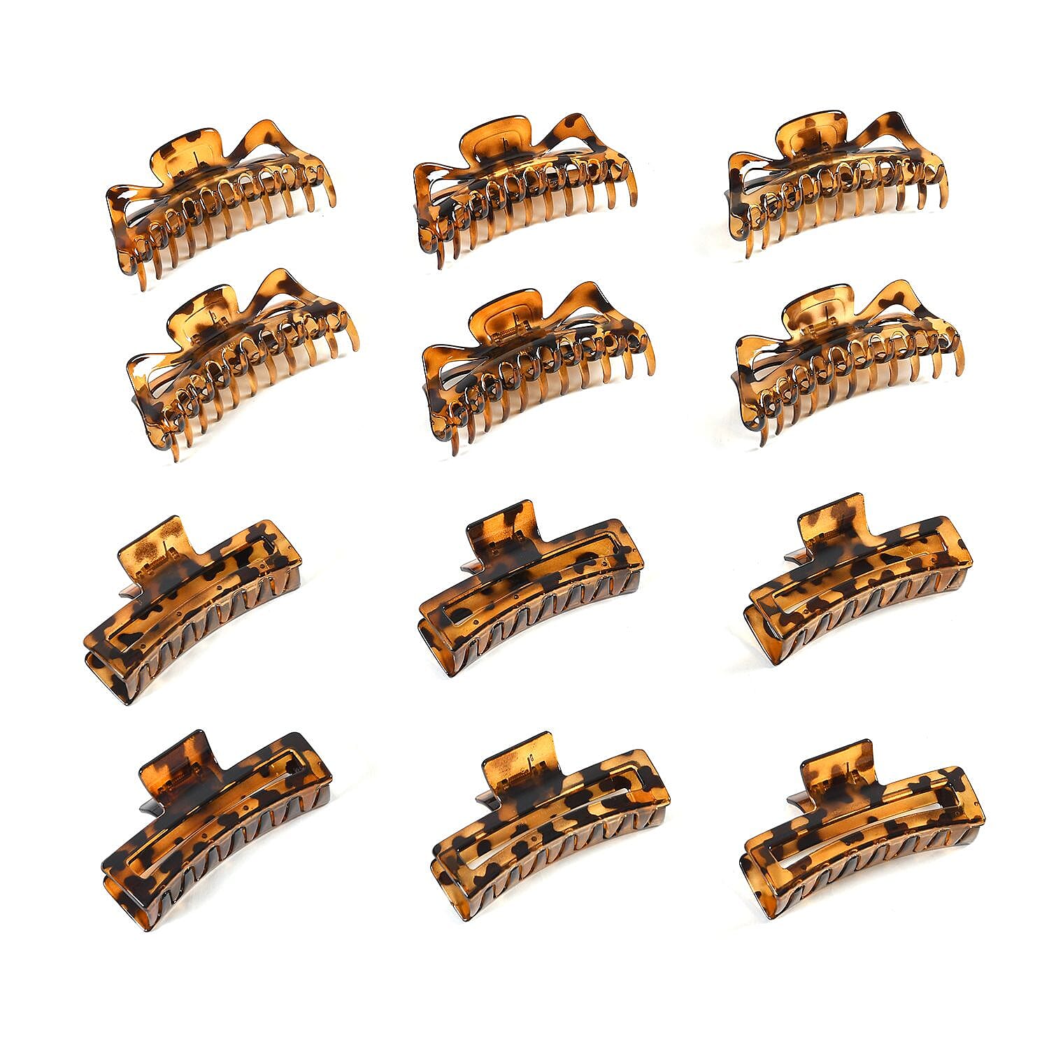 Set of 12 Tortoise Shell - Ribbon Large Hair Claw Clips - Brown Leopard