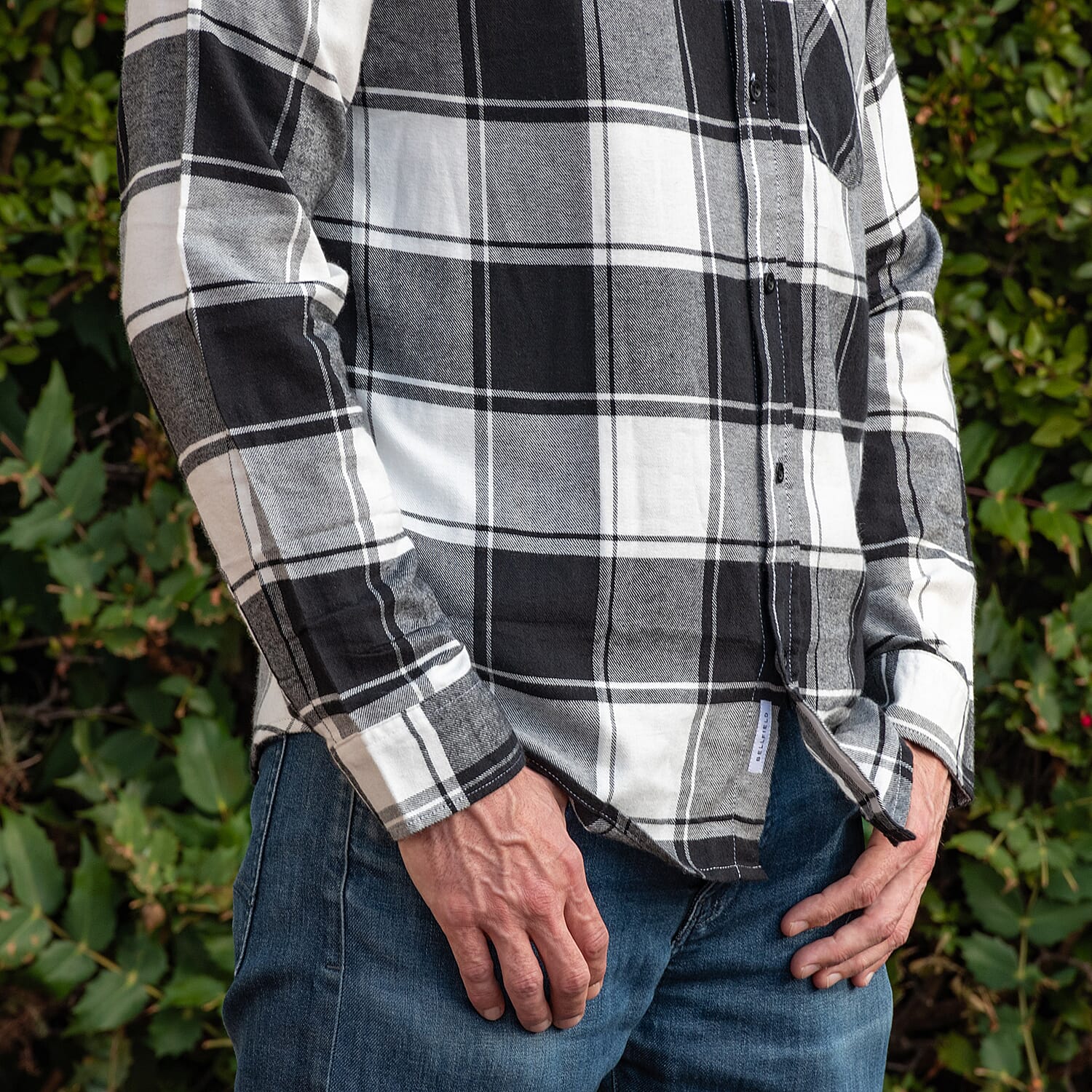 Bellfield 100% Cotton Button Through Flannel Check Shirt (Size L) - Black