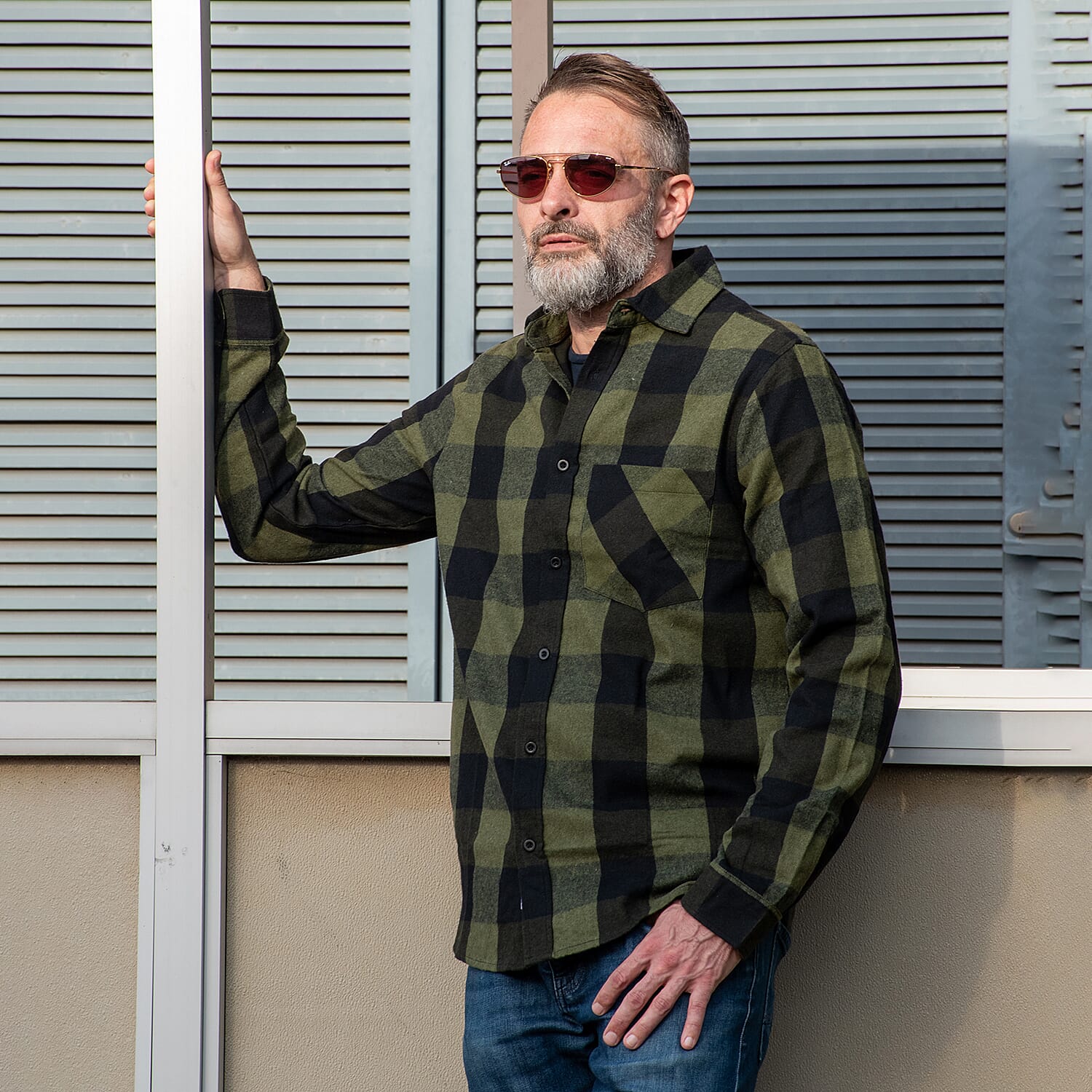 Bellfield 100% Cotton Button Through Flannel Check Shirt (Size L) - Black