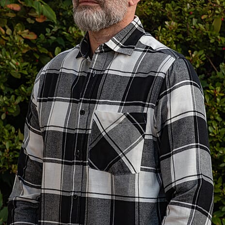 Bellfield 100% Cotton Button Through Flannel Check Shirt (Size XL) - Black