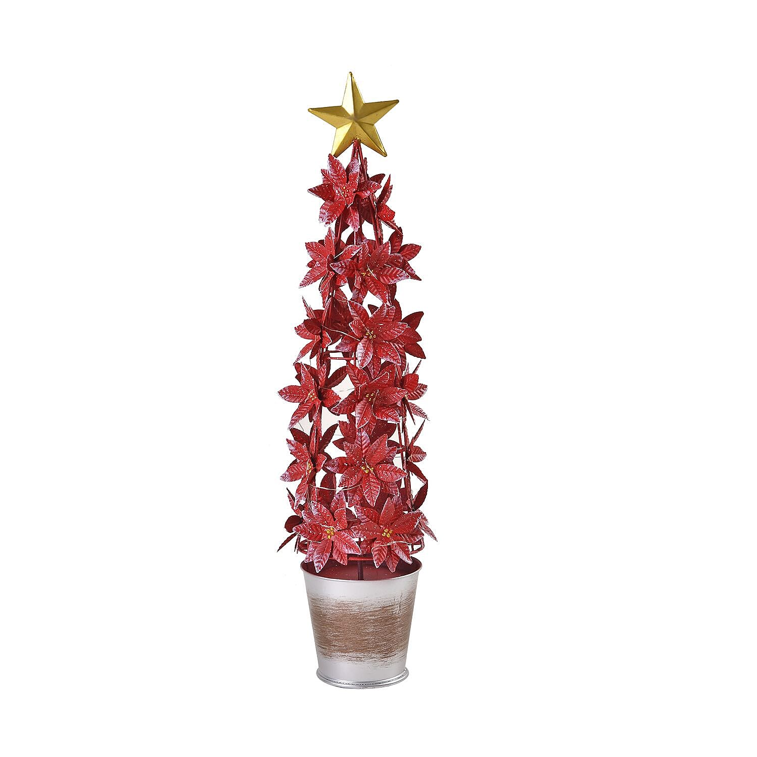 LED Lighted Christmas Tree & Flower Decoration with Top Star (Battery 3xAAA 1.5v) - Red