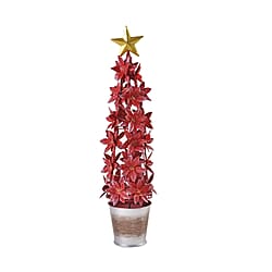 LED Lighted Christmas Tree &amp; Flower Decoration with Top Star (Battery 3xAAA 1.5v) - Red