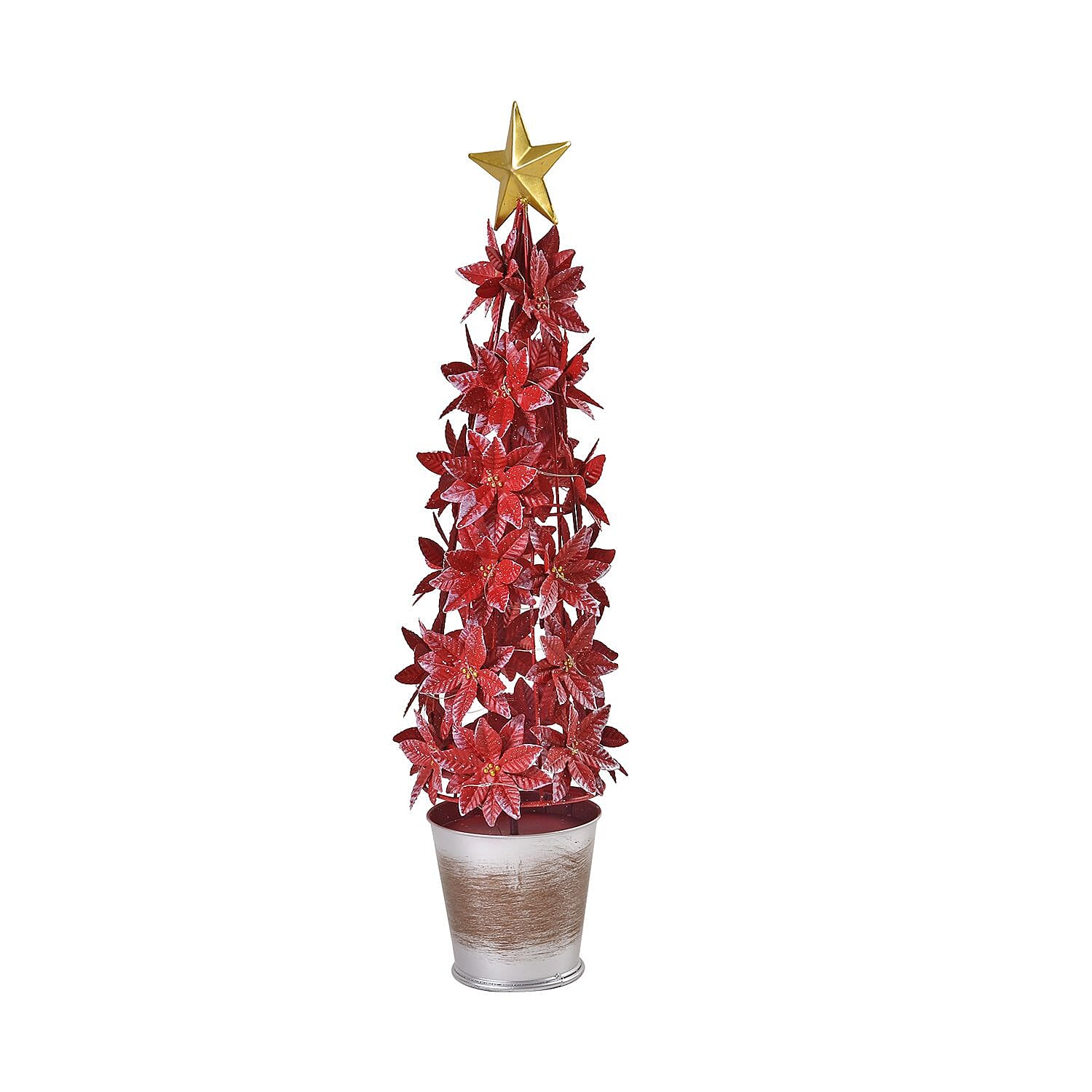 LED Lighted Christmas Tree & Flower Decoration with Top Star (Battery 3xAAA 1.5v) - Red