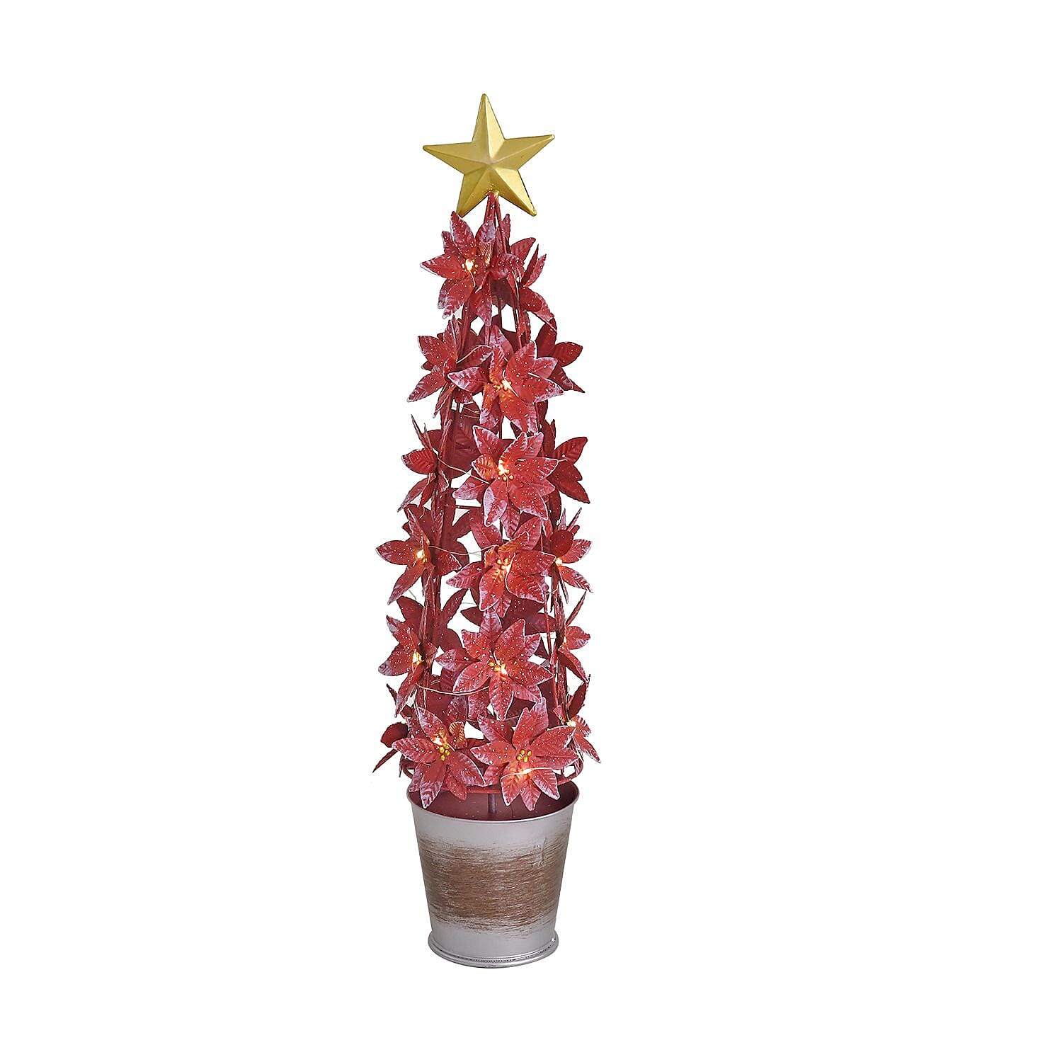 LED Lighted Christmas Tree & Flower Decoration with Top Star (Battery 3xAAA 1.5v) - Red